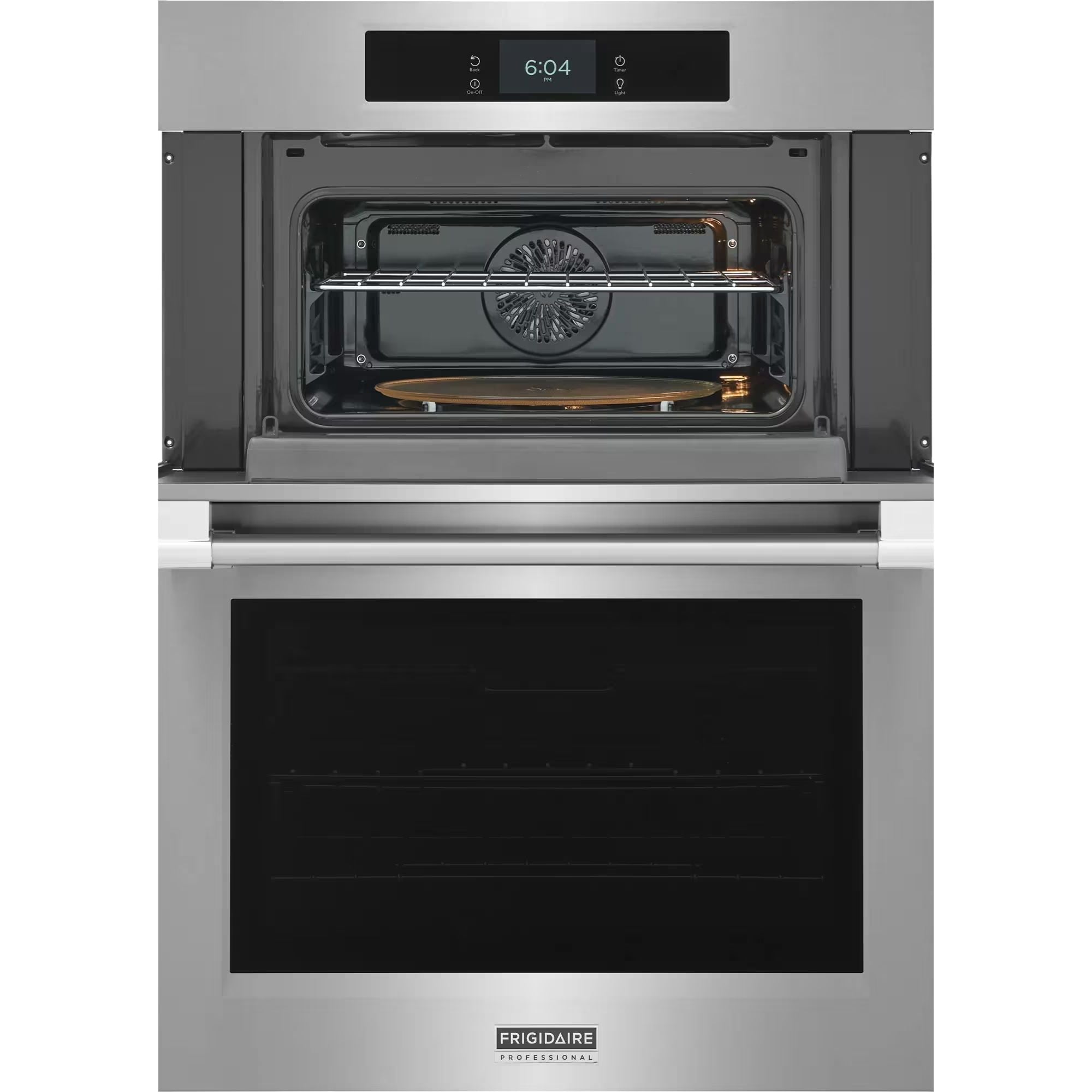 Frigidaire Professional 30-inch stainless steel single wall oven with stone-baked pizza feature, shown with oven door and control panel.