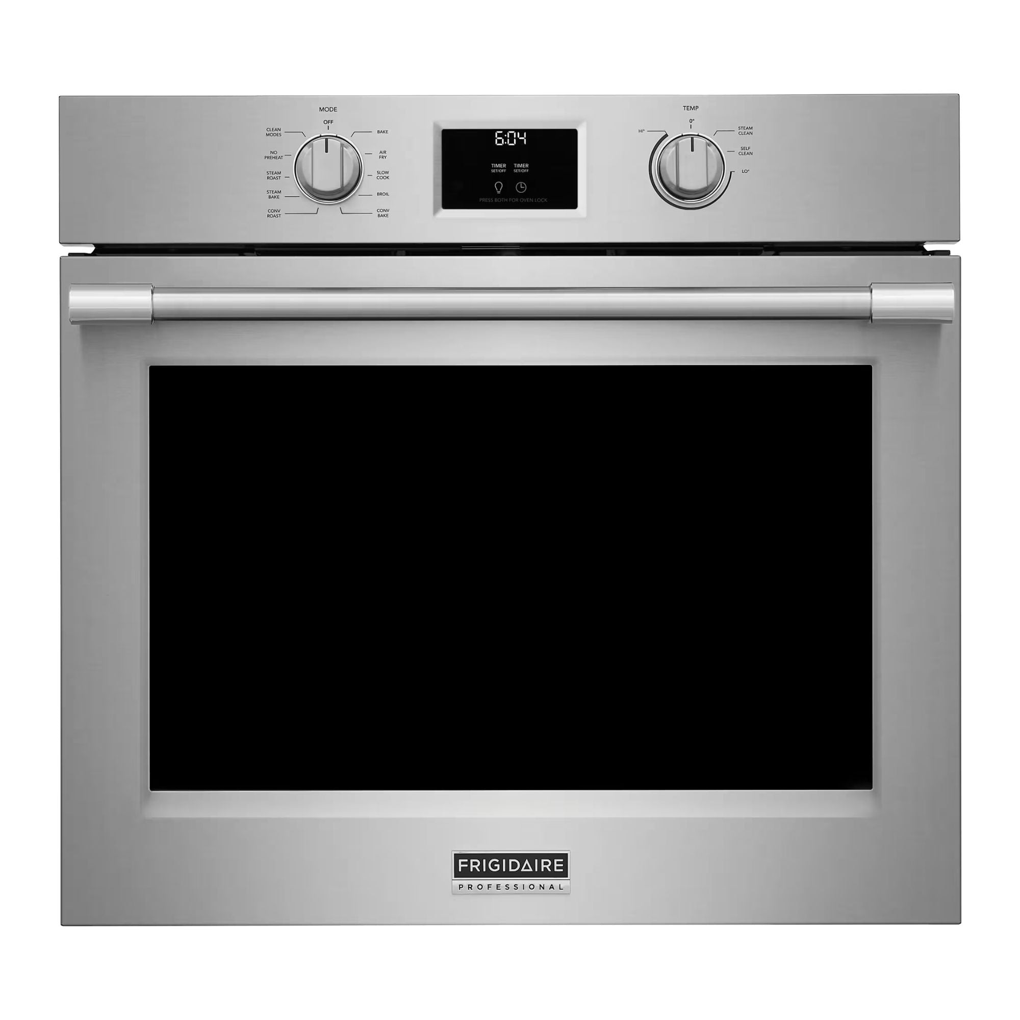 Frigidaire Professional 30-inch stainless steel single wall oven with total convection cooking, sleek modern design.
