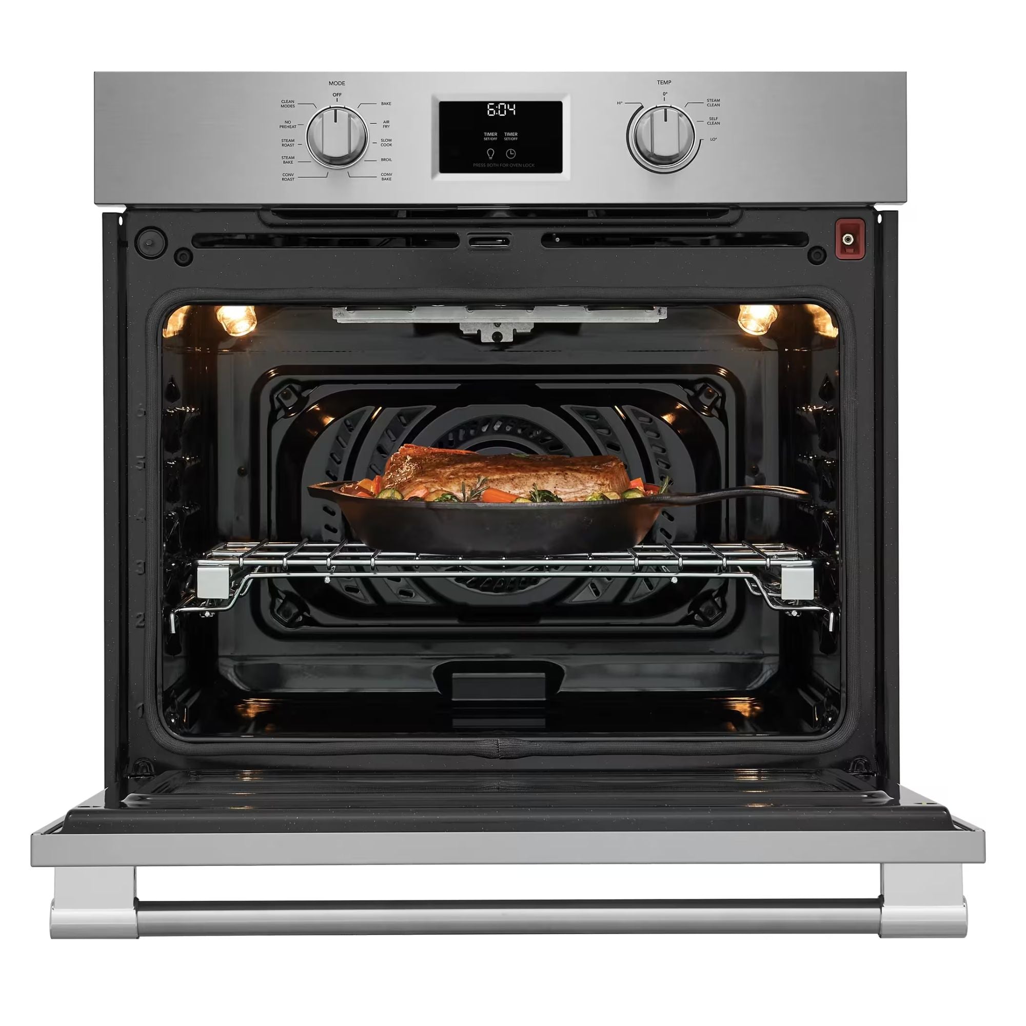 Frigidaire Professional 30-inch stainless steel single wall oven with total convection cooking, sleek modern kitchen design.