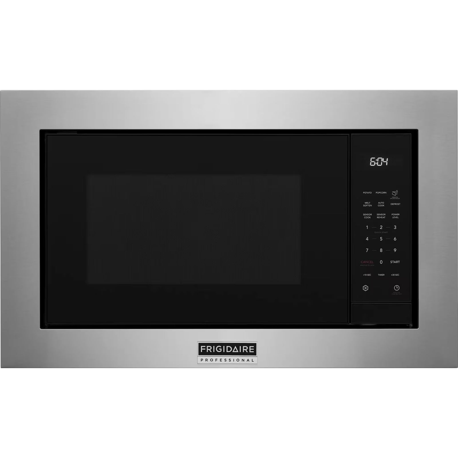 Frigidaire Professional PMBS3080BF stainless steel built-in microwave with digital display and control panel.