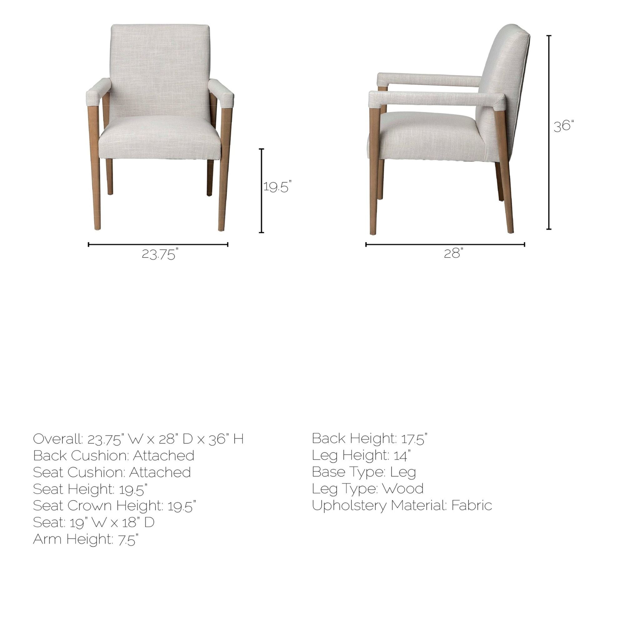 Cream Palisades Dining Armchair by Mercana Furniture with cushioned seat and wooden armrests, stylish and comfortable for dining rooms.
