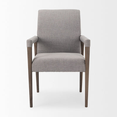 Gray Mercana Palisades Dining Armchair with wooden legs and cushioned seat, showcasing a modern dining chair design.