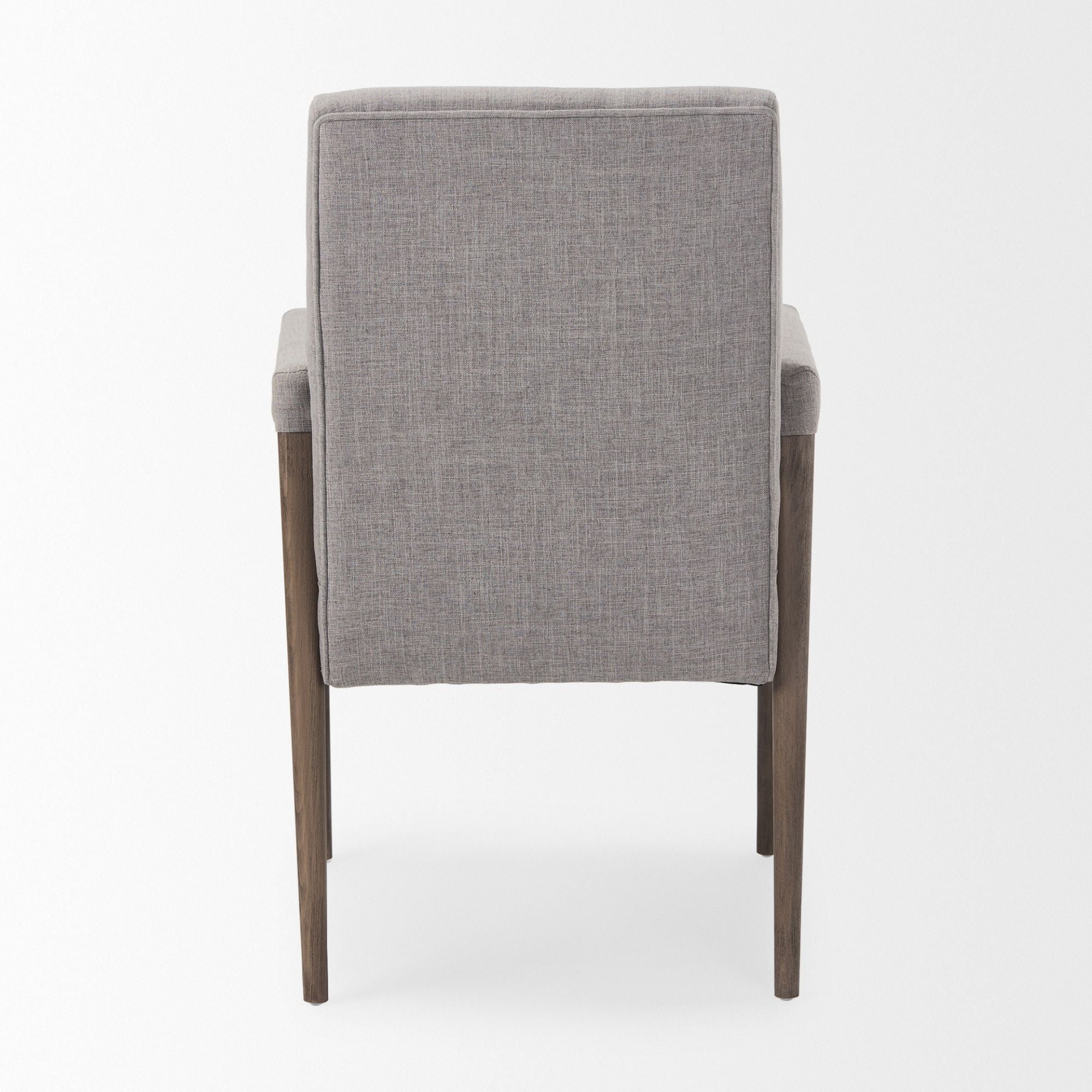 Gray Mercana Palisades Dining Armchair with wooden legs, showcasing a modern upholstered design for dining rooms.