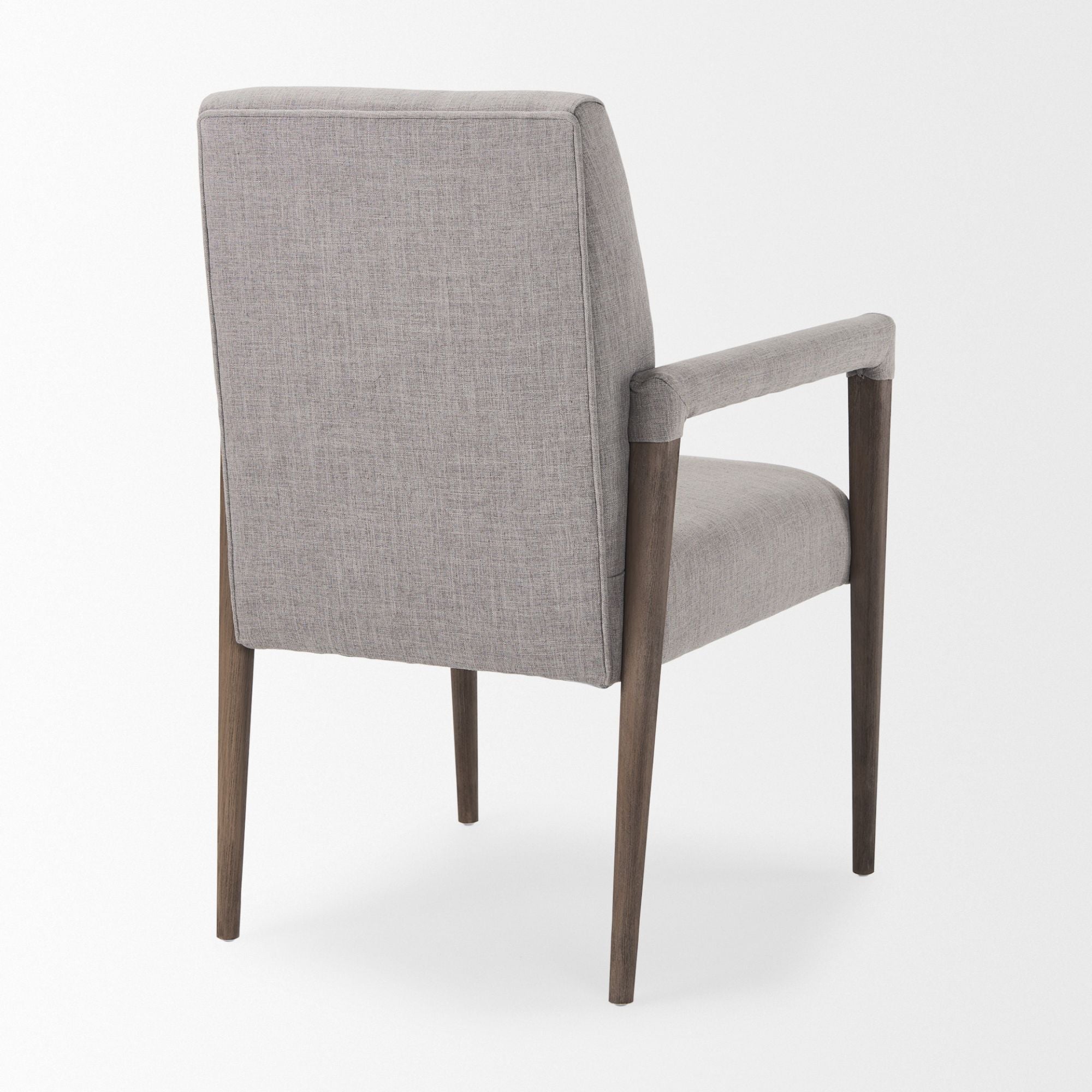 Gray Mercana Palisades dining armchair with wooden legs, showcasing a comfortable upholstered seat and stylish design.