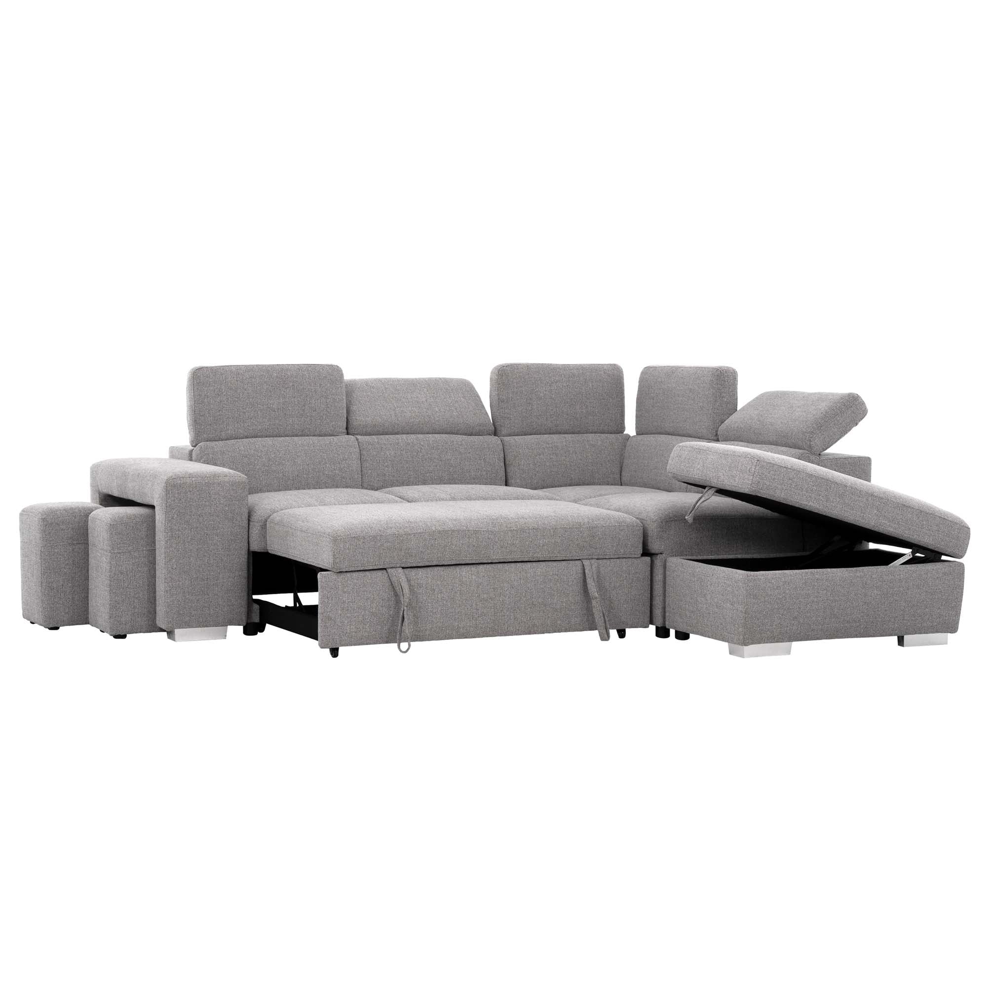 Pamina Sectional Sleeper with Storage Chaise & Two Stools