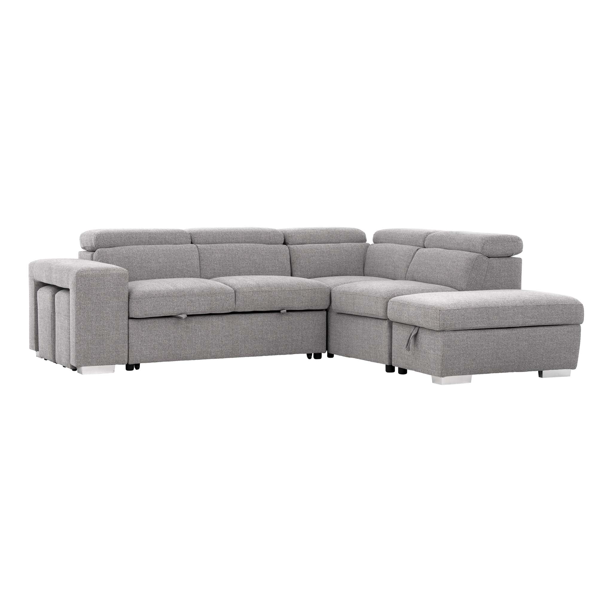 Pamina Sectional Sleeper with Storage Chaise & Two Stools