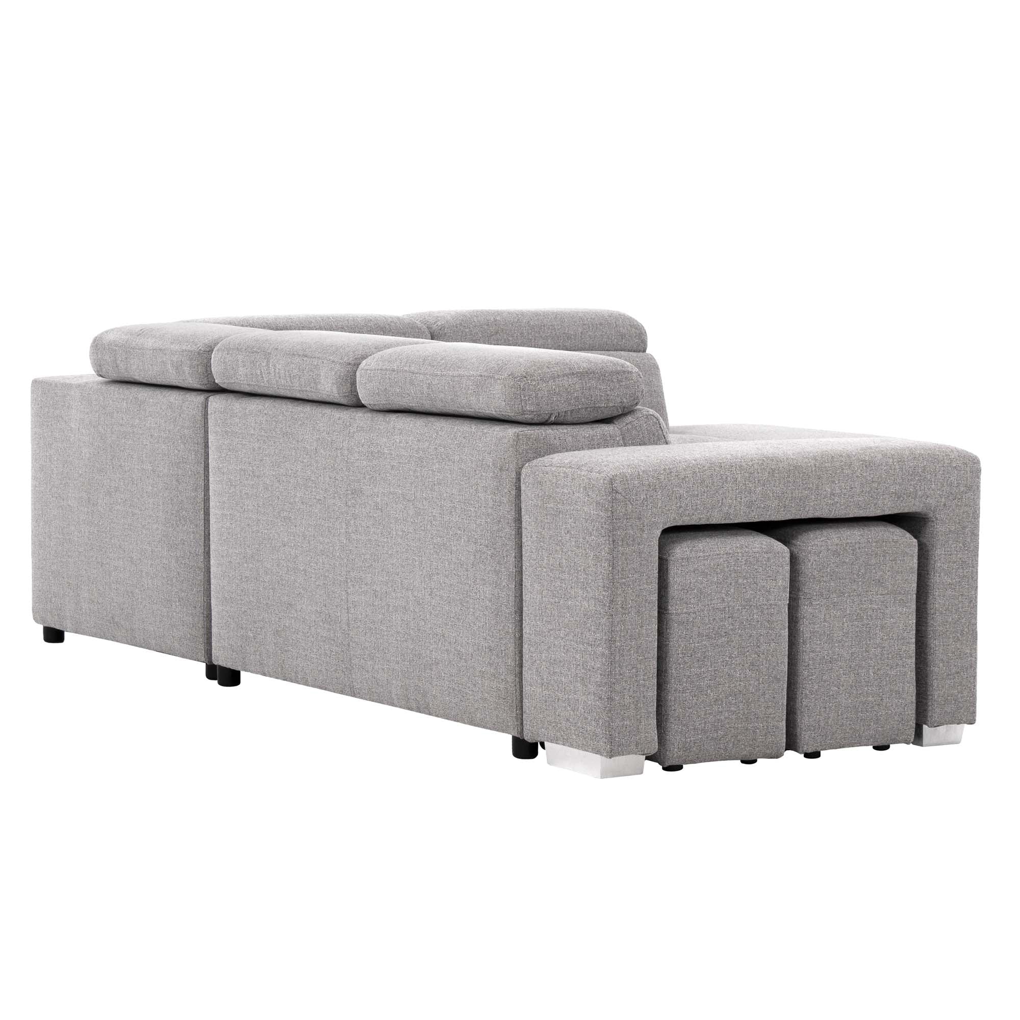 Pamina Sectional Sleeper with Storage Chaise & Two Stools