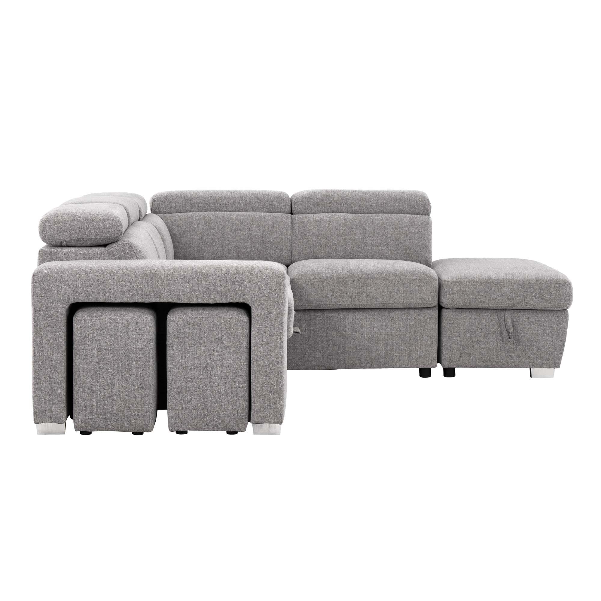 Pamina Sectional Sleeper with Storage Chaise & Two Stools