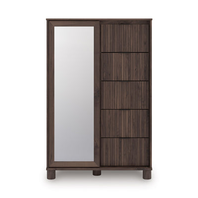 Signature Ashley Pamytta Dressing Chest in brown wood with sleek drawer handles, ideal for bedroom storage and organization.