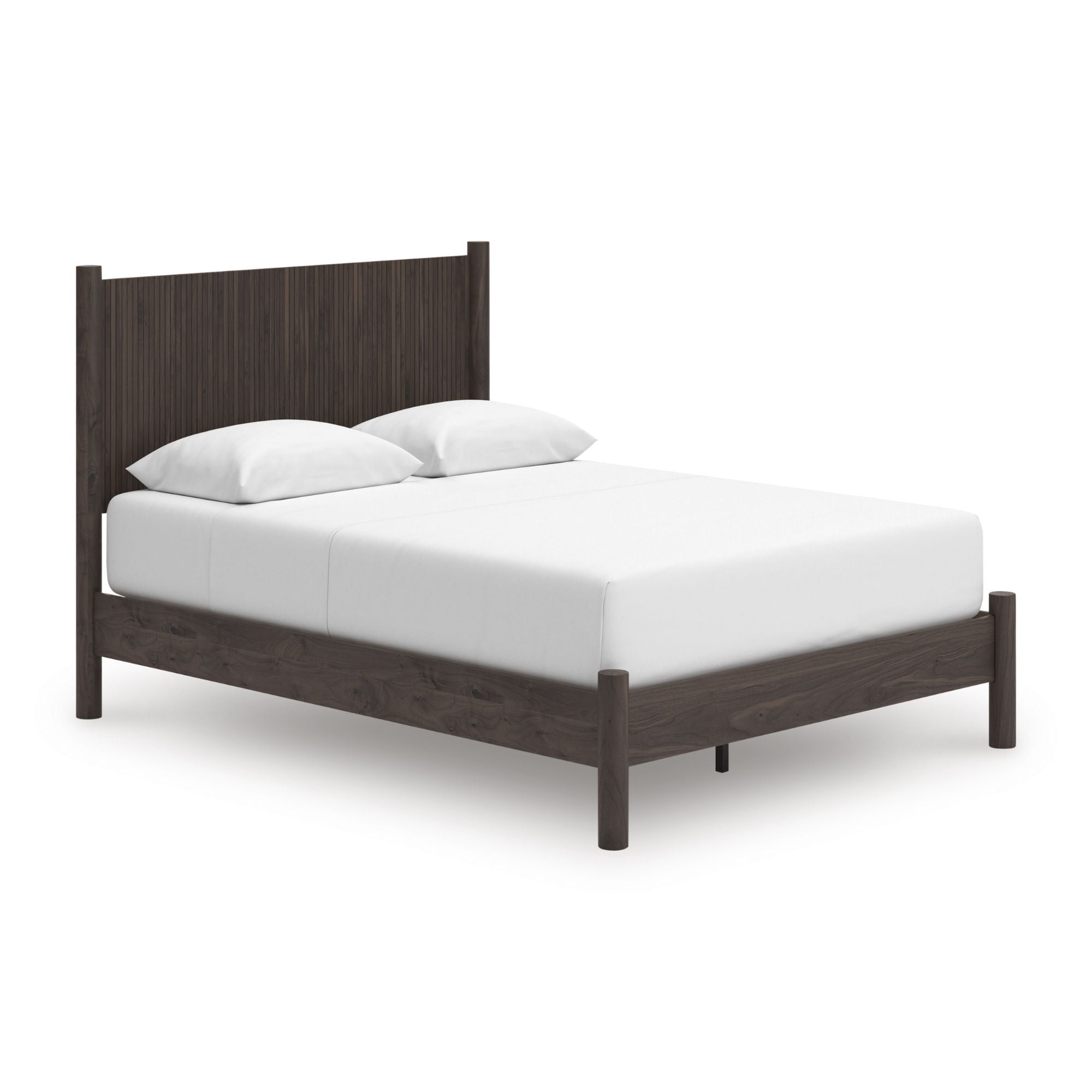 Signature Ashley Pamytta Panel Platform Bed in a modern bedroom setting with a sleek wood finish and minimalist design.