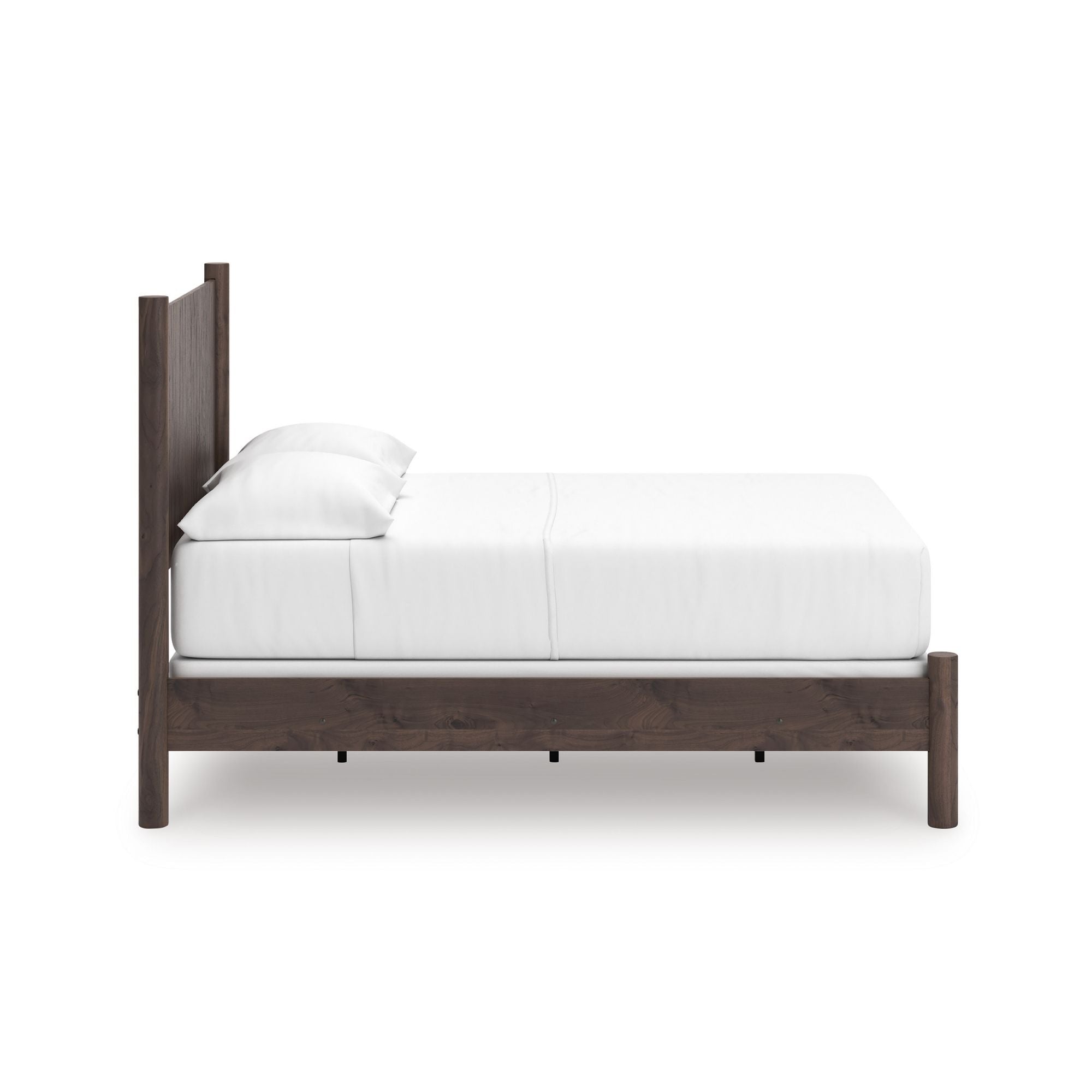 Signature Ashley Pamytta Panel Platform Bed in a modern bedroom setting with a sleek wood finish and clean lines.