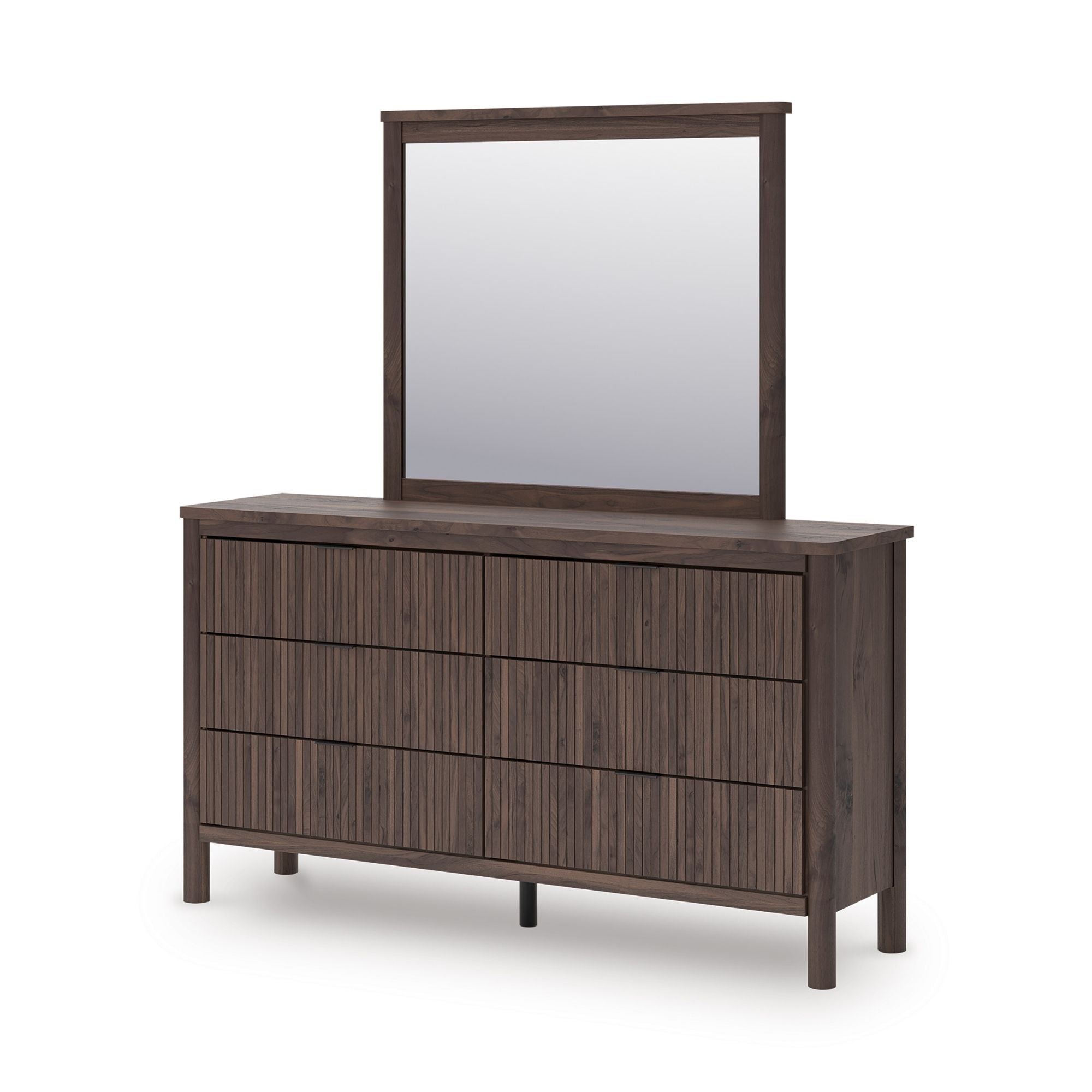 Signature Ashley Pamytta dresser and mirror set, featuring a wooden dresser with matching mirror for modern bedroom decor.