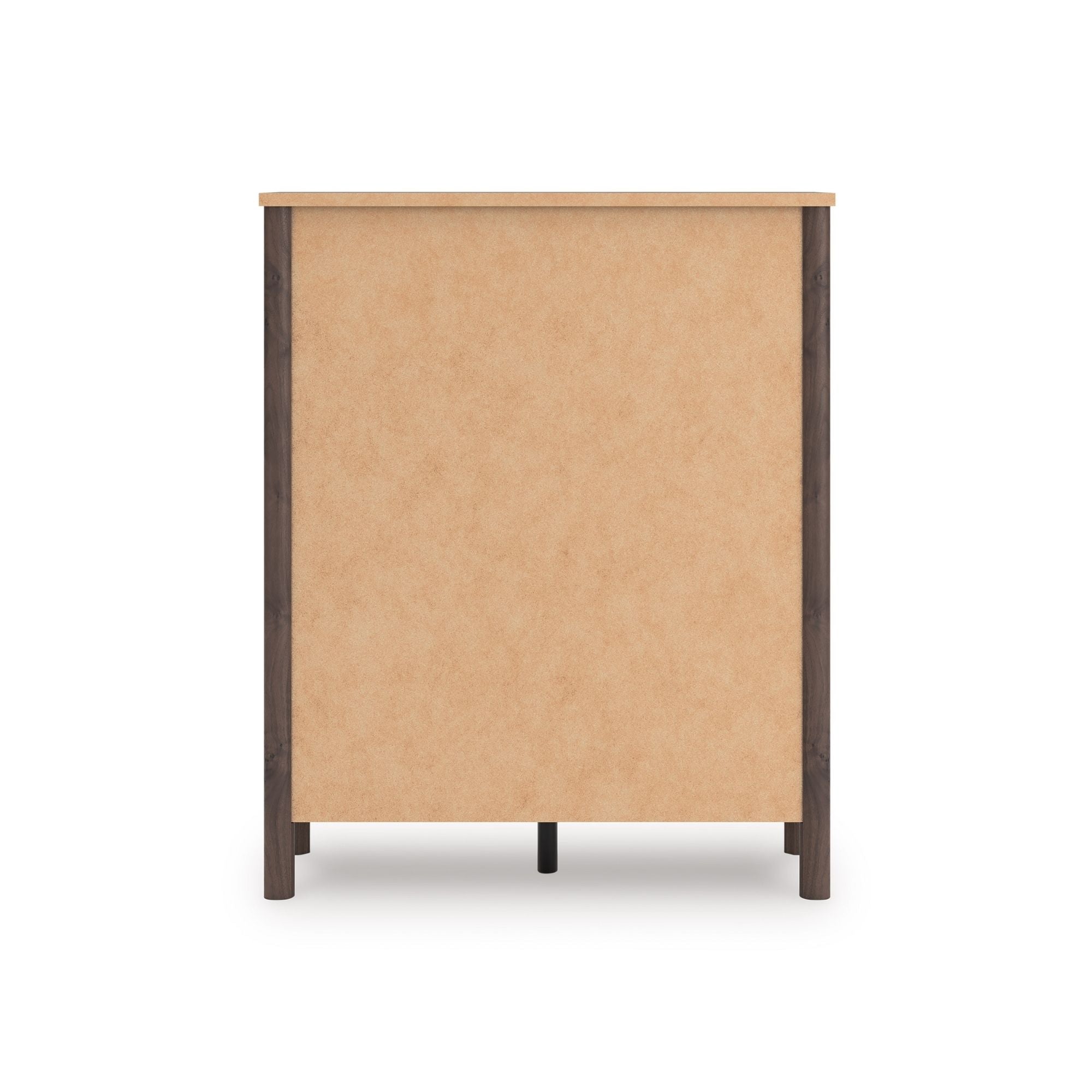 Signature Ashley Pamytta five-drawer wide brown chest with sleek handles and spacious drawers in a modern bedroom setting.