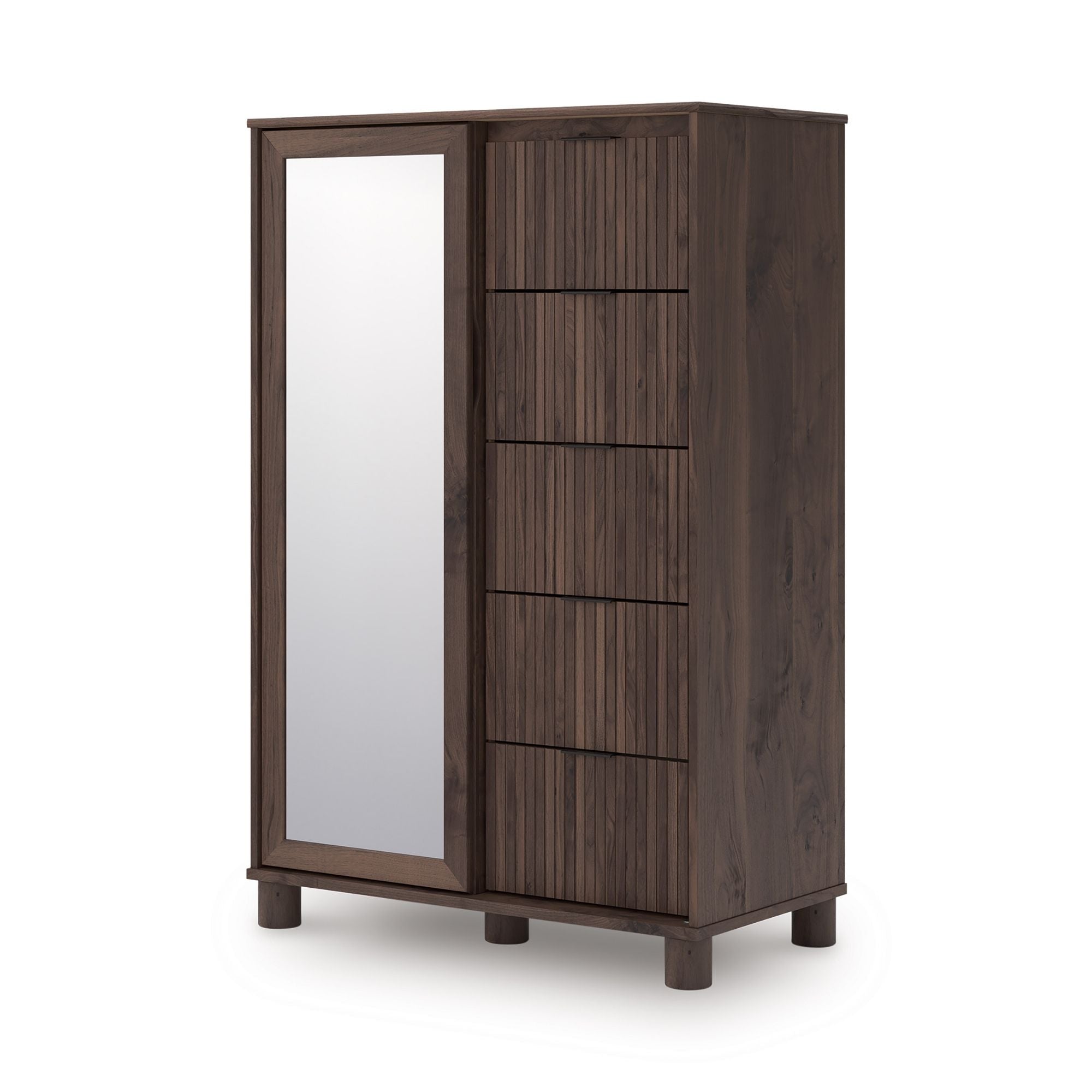 Signature Ashley Pamytta Dressing Chest in brown wood with sleek drawers, ideal for bedroom storage and organization.