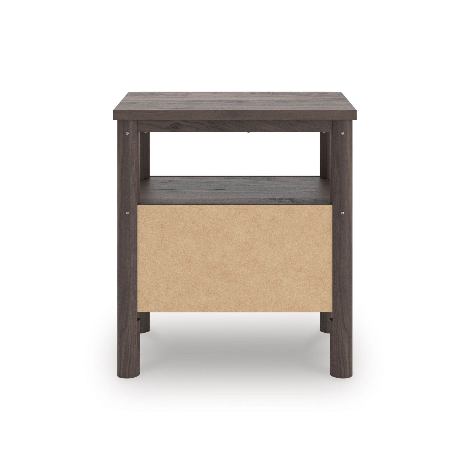 Brown Pamytta nightstand by Signature Ashley with a sleek wood finish, featuring a single drawer and open shelf for bedroom storage.