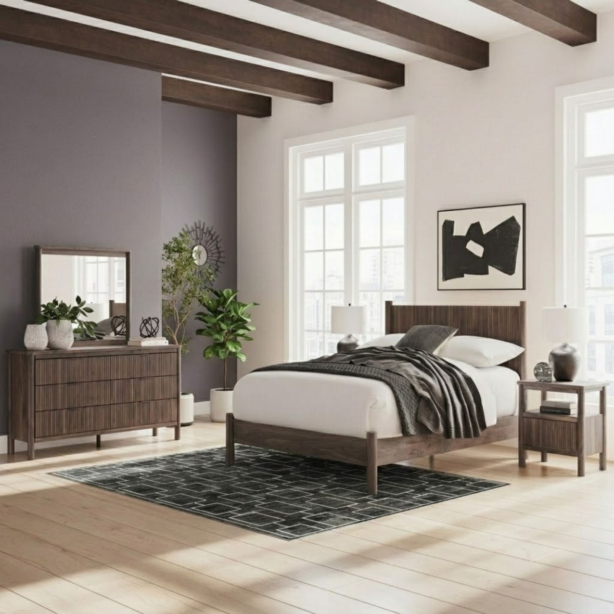 Ashley Pamytta Panel Platform Bedroom Set featuring a modern bed frame with matching nightstands and sleek bedroom decor.