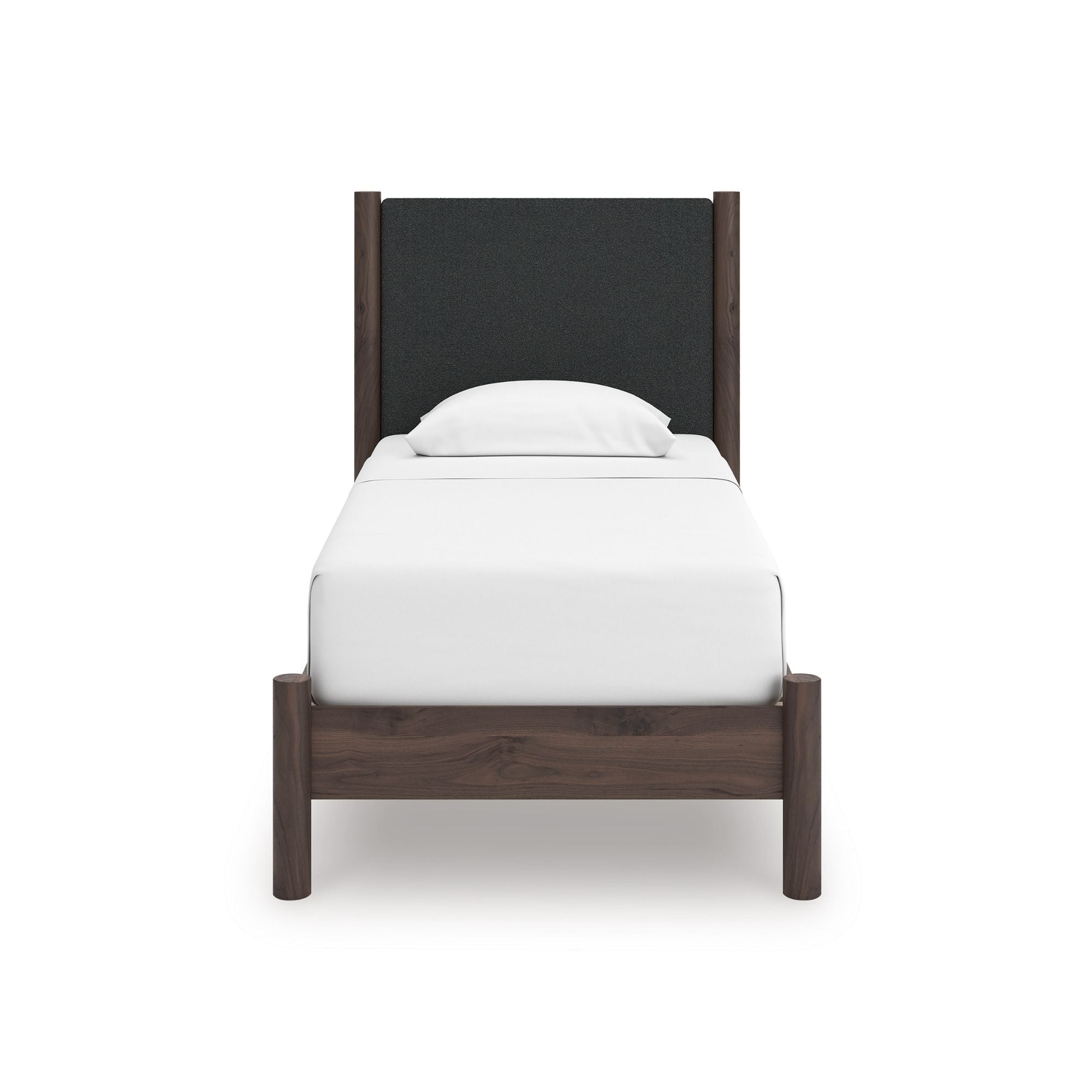 Pamytta upholstered panel platform bed by Signature Ashley with a modern design and neutral fabric upholstery in a bedroom setting.