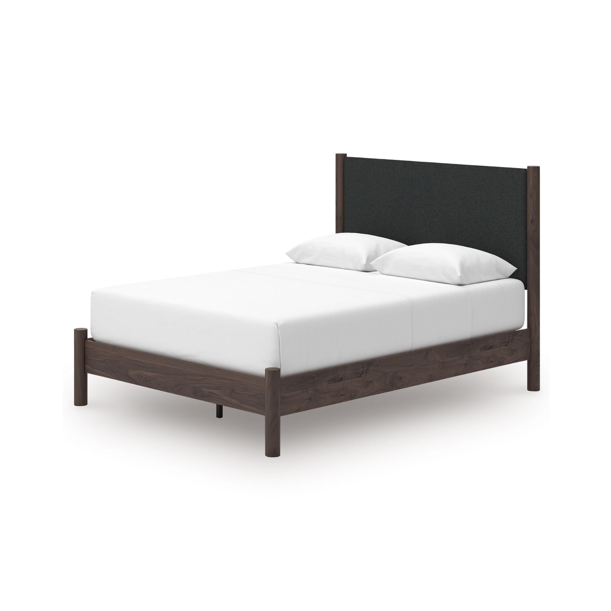 Pamytta upholstered panel platform bedroom set by Signature Ashley featuring a modern bed frame with a padded headboard and matching nightstands.
