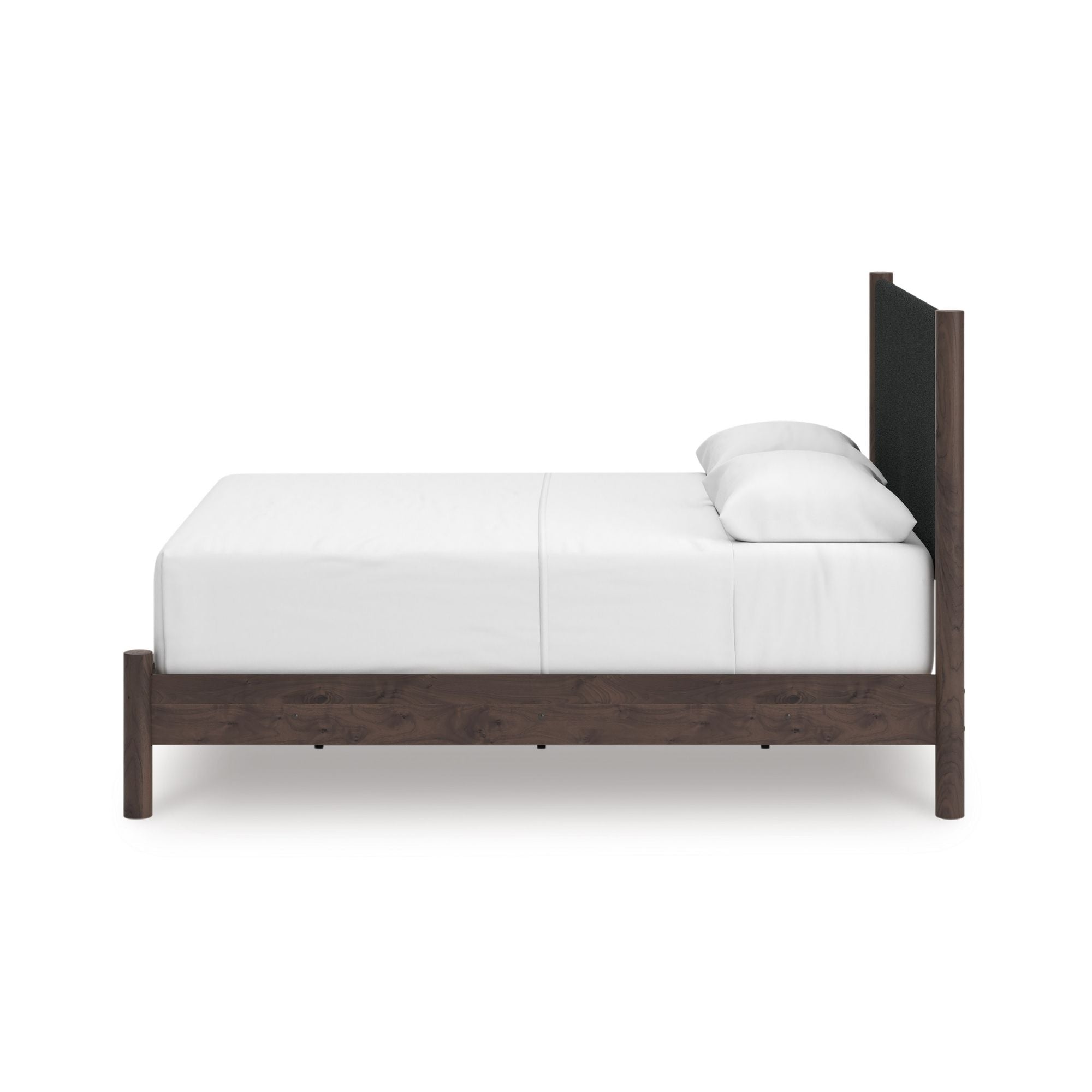 Pamytta upholstered panel platform bedroom set with a bed frame, matching nightstands, and neutral fabric, by Signature Ashley.