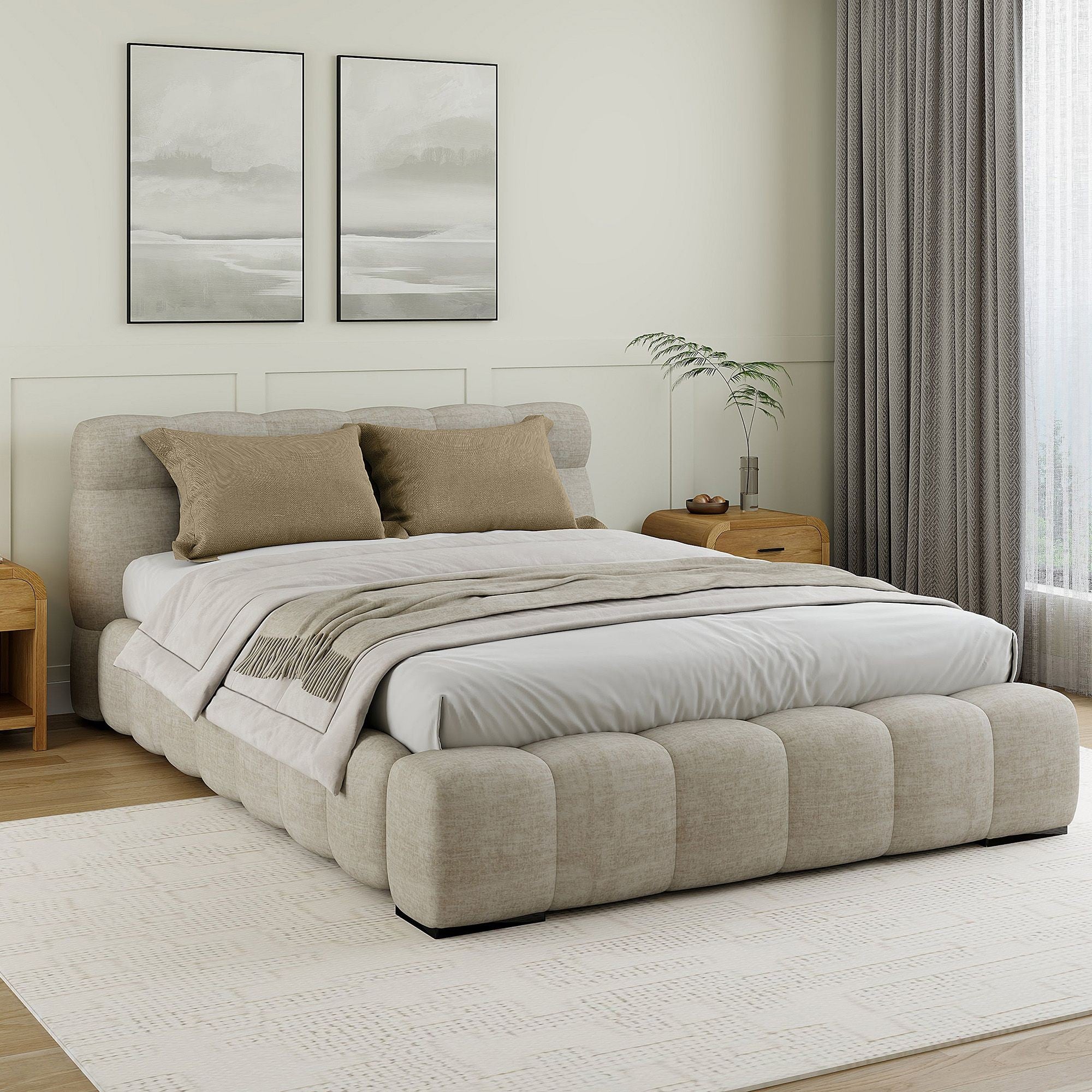 Pasha Platform Bed in Beige Pearl (Pre-order)