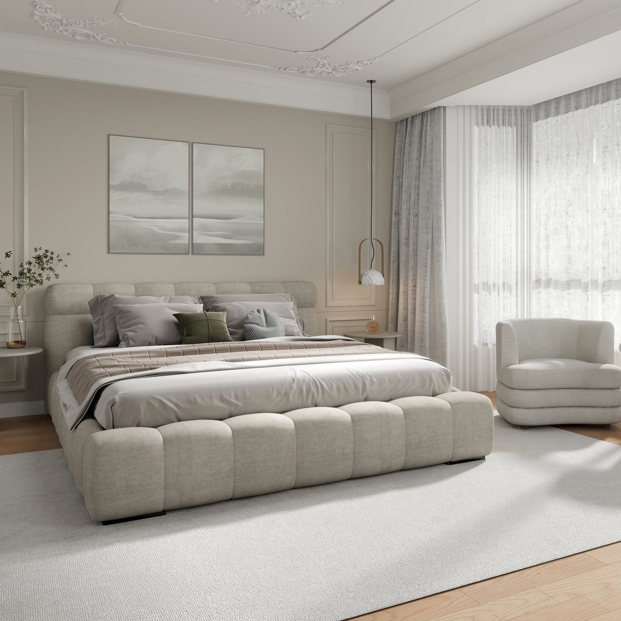 Pasha Platform Bed in Beige Pearl (Pre-order)