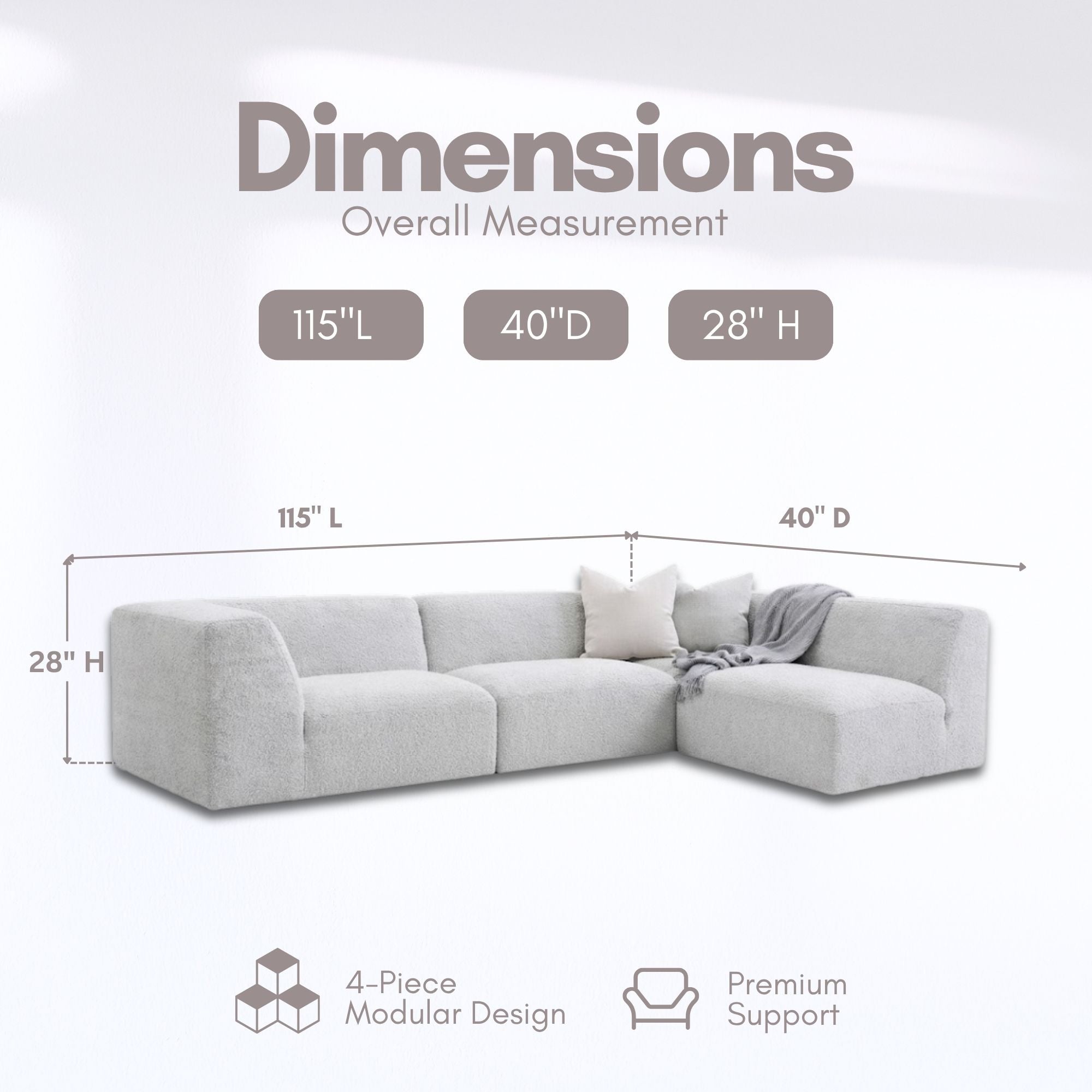 Canadian-made Sora 4-piece Modular Sectional with Ottoman
