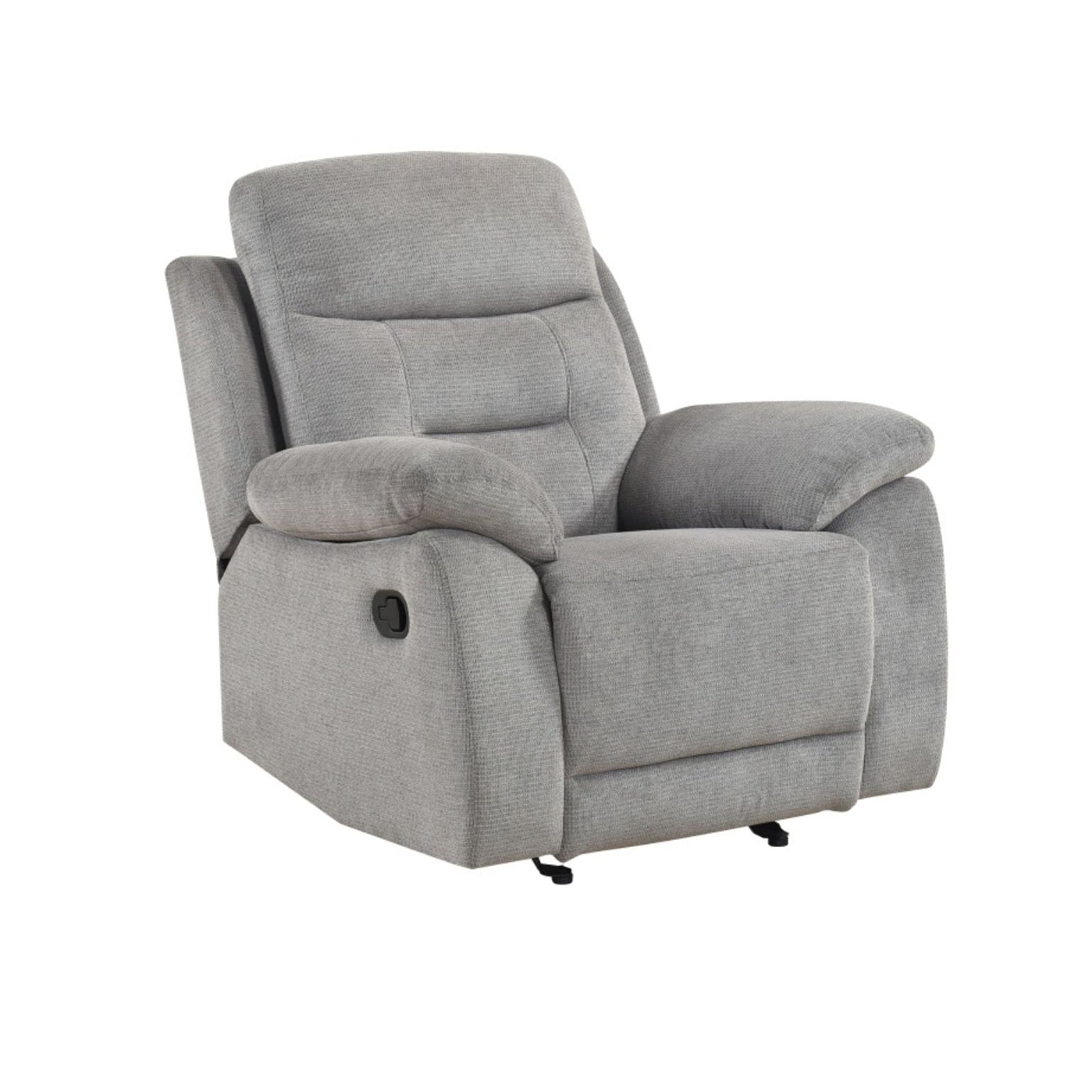 MAZ Perrin reclining chair with cushioned upholstery and wooden armrests, designed for comfort and relaxation.