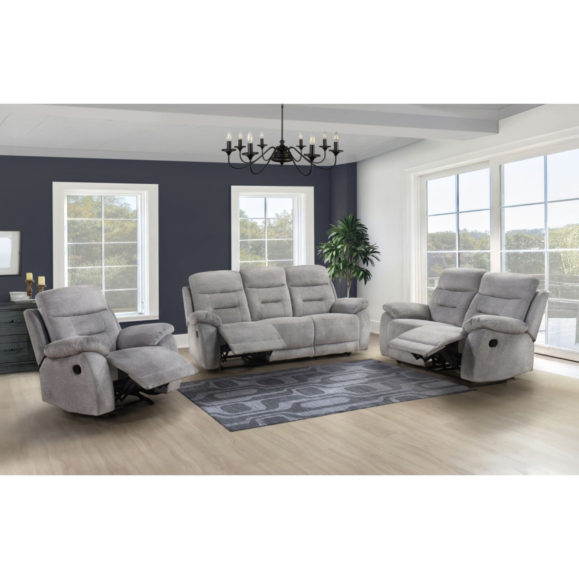 MAZ Perrin reclining chair with plush fabric upholstery and adjustable backrest, shown in a cozy living room setting.