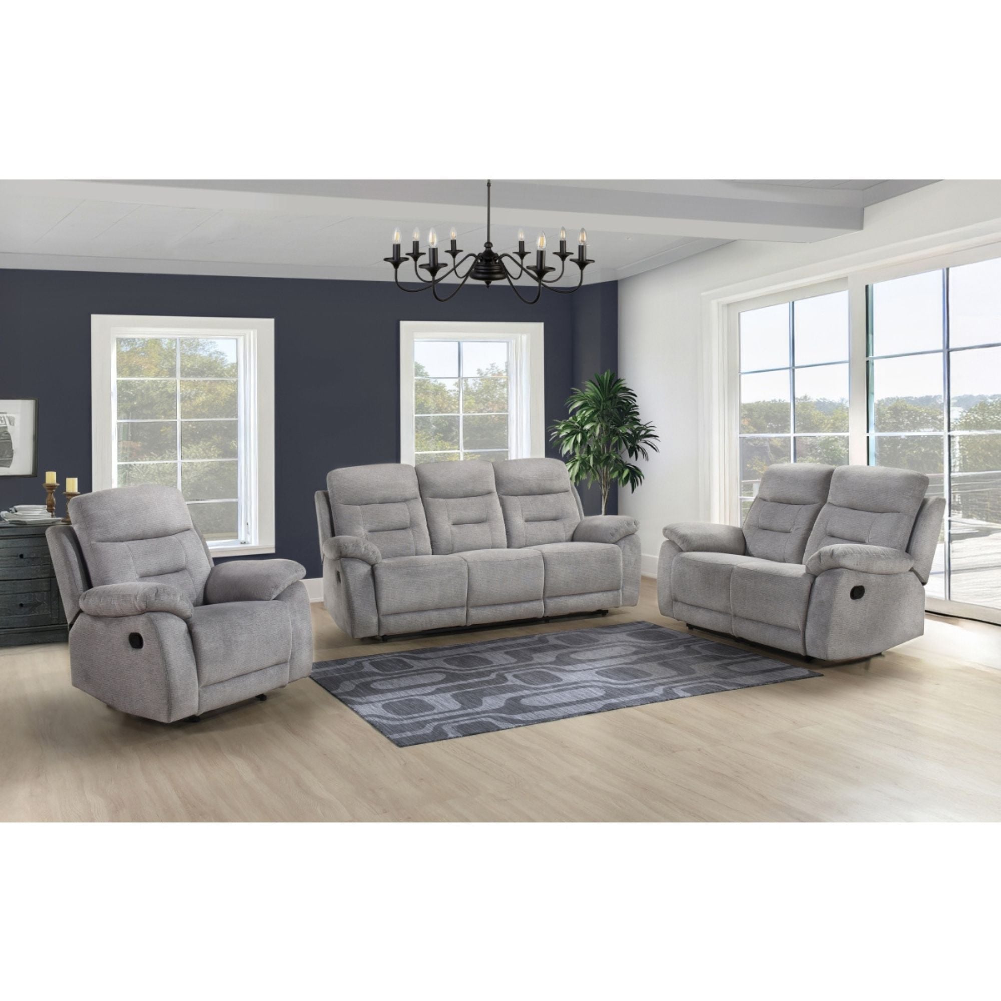 MAZ Perrin recliner loveseat with plush cushions and modern design, shown in a cozy living room setting.