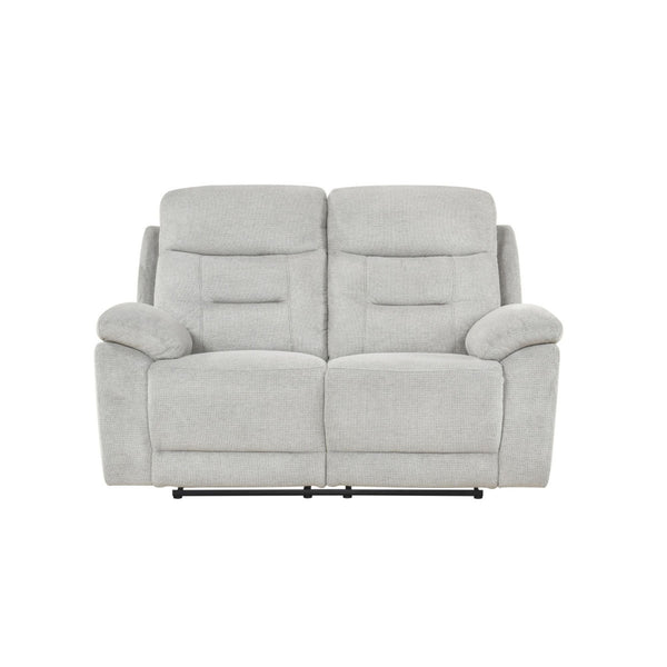 Beige Perris recliner loveseat by MAZ featuring plush cushions and a reclining mechanism for comfortable seating.