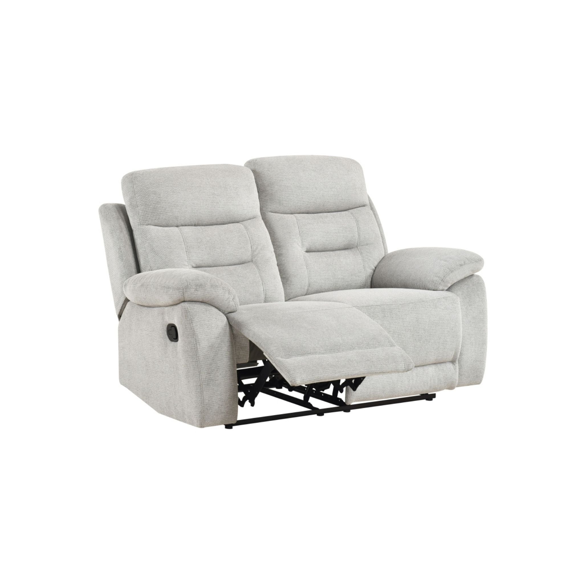 Beige Perris recliner loveseat by MAZ showing plush upholstery and reclining feature in a modern living room setting.