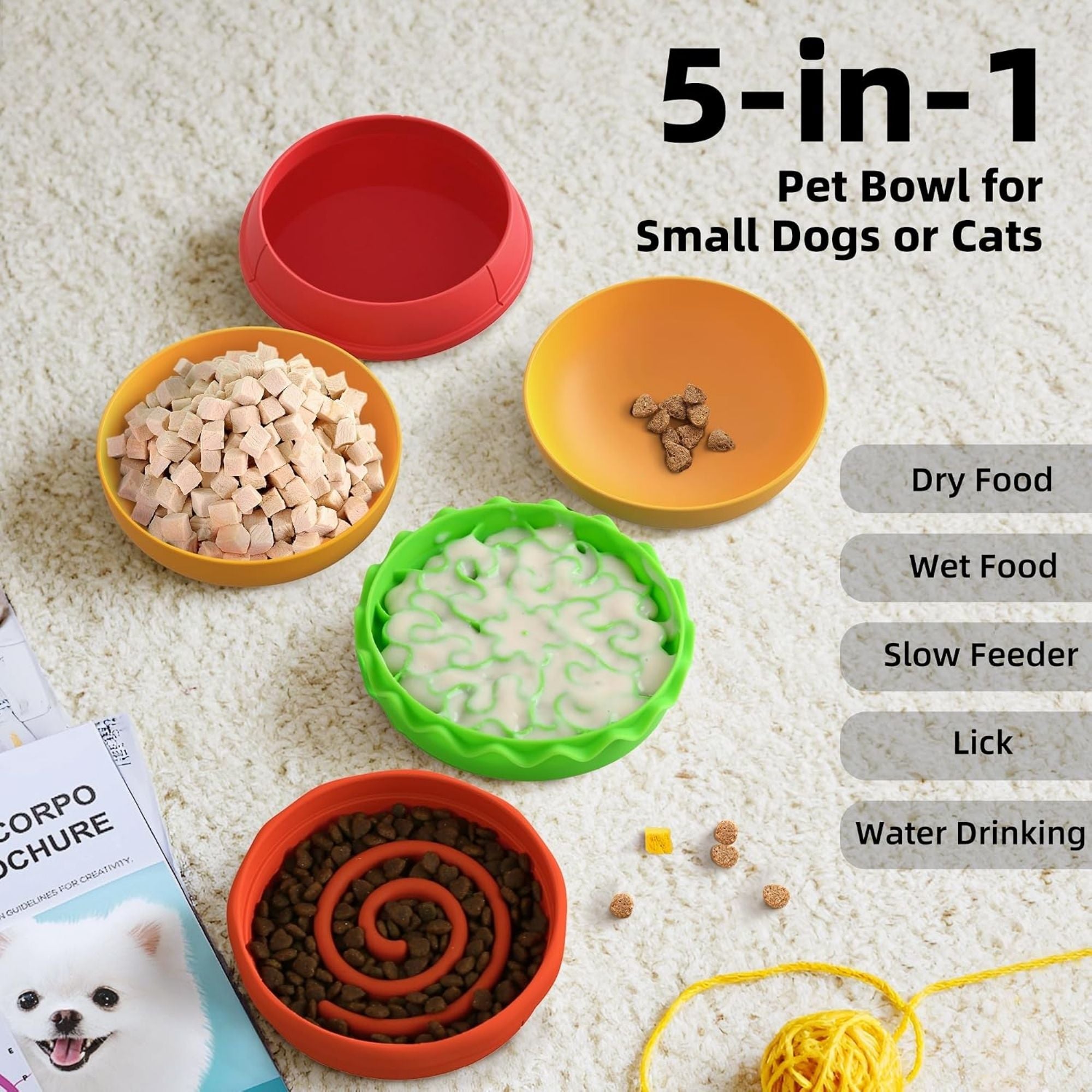Orange Superdesign hamburger-shaped slow feeder pet bowl for pets by CastleUp Experience Centre