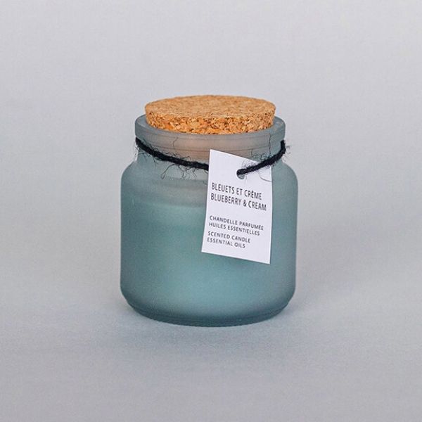 “Blueberry & Cream” Scented Candle with Cork Lid Blue Grey