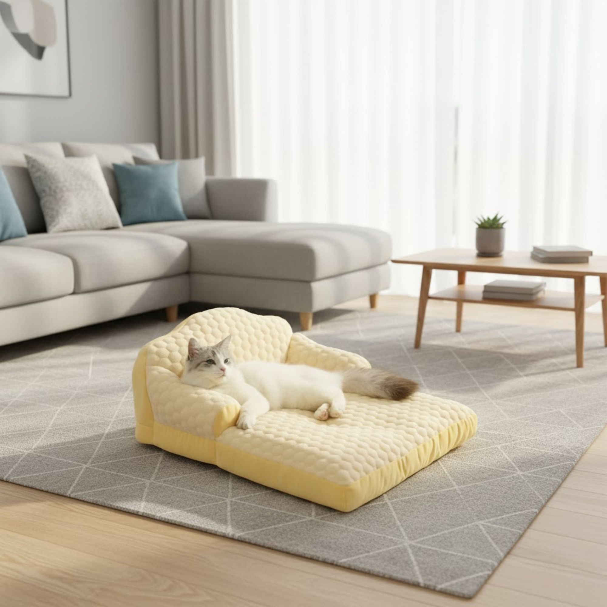 Pet Bed in Cream/Yellow
