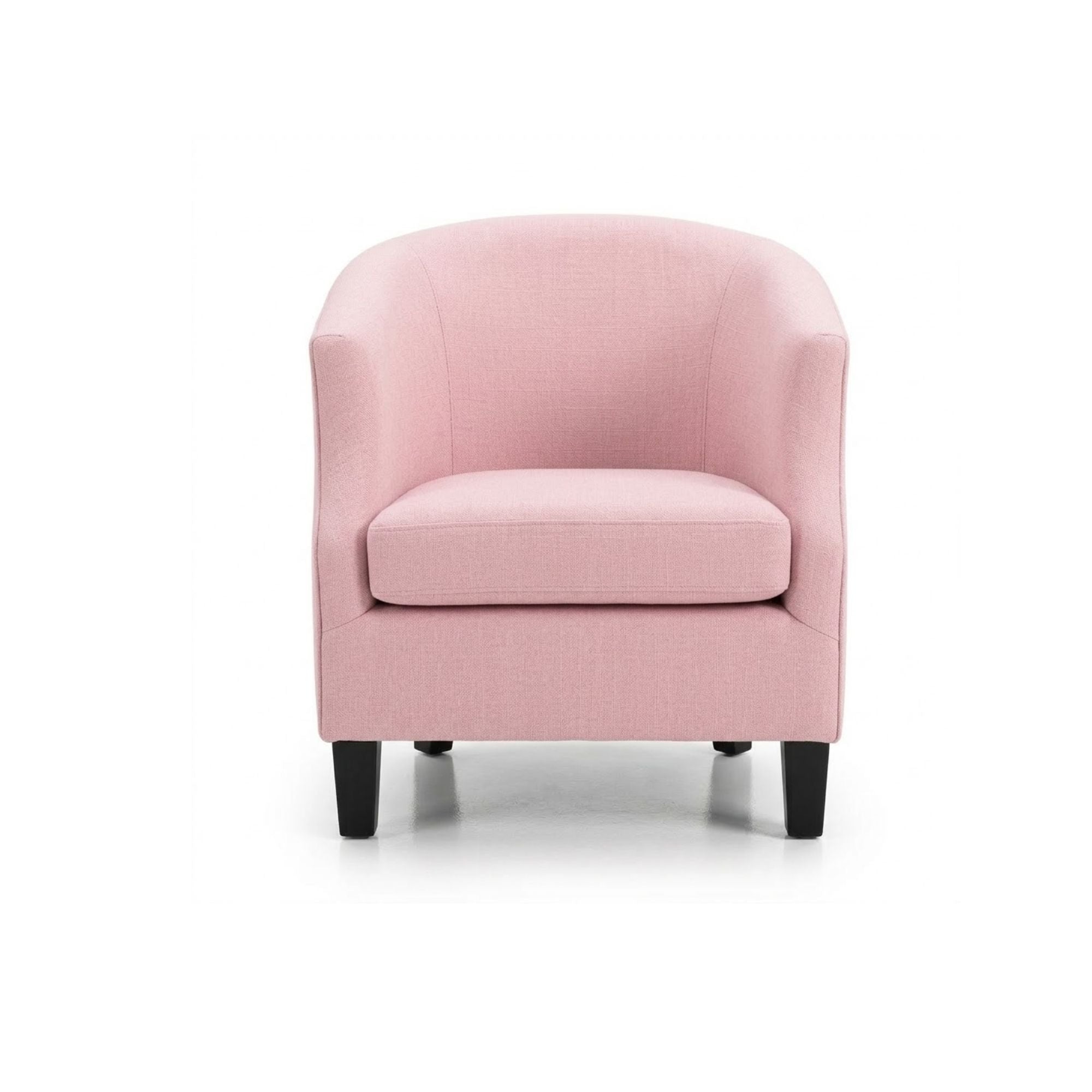 ComfortStyle pink Montreal heritage accent chair with wooden legs, showcasing a plush upholstered seat and backrest in a vibrant pink fabric.
