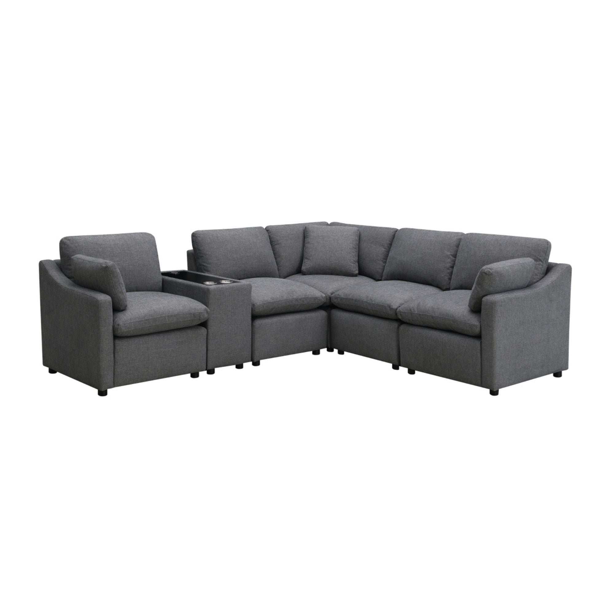 Gray Pippa Collection 6-piece modular sectional sofa by MAZ, showing multiple connected sections in a modern living room setting.