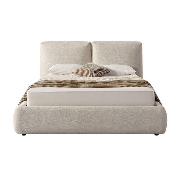 Beige silhouette modern platform bed by Brassex, featuring a sleek design with a sturdy frame and minimalist style.