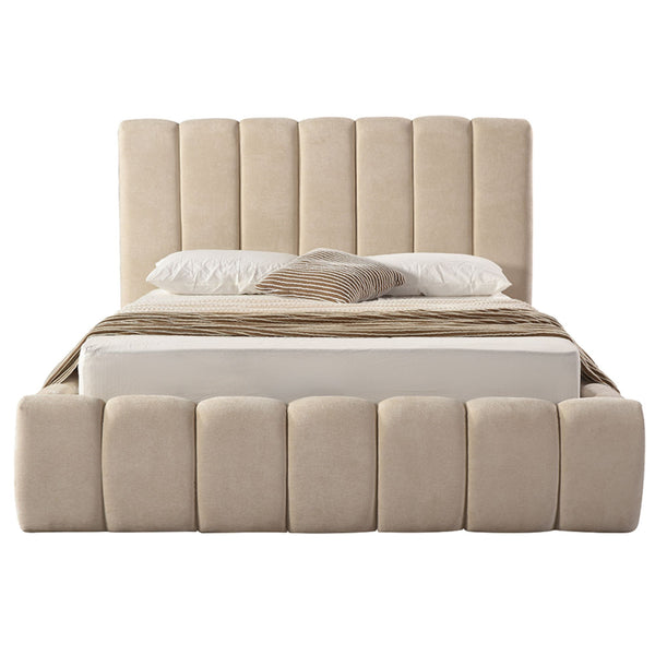 Brassex sandstone channel bed platform bed with sleek design and modern style, shown in a well-lit room setting.