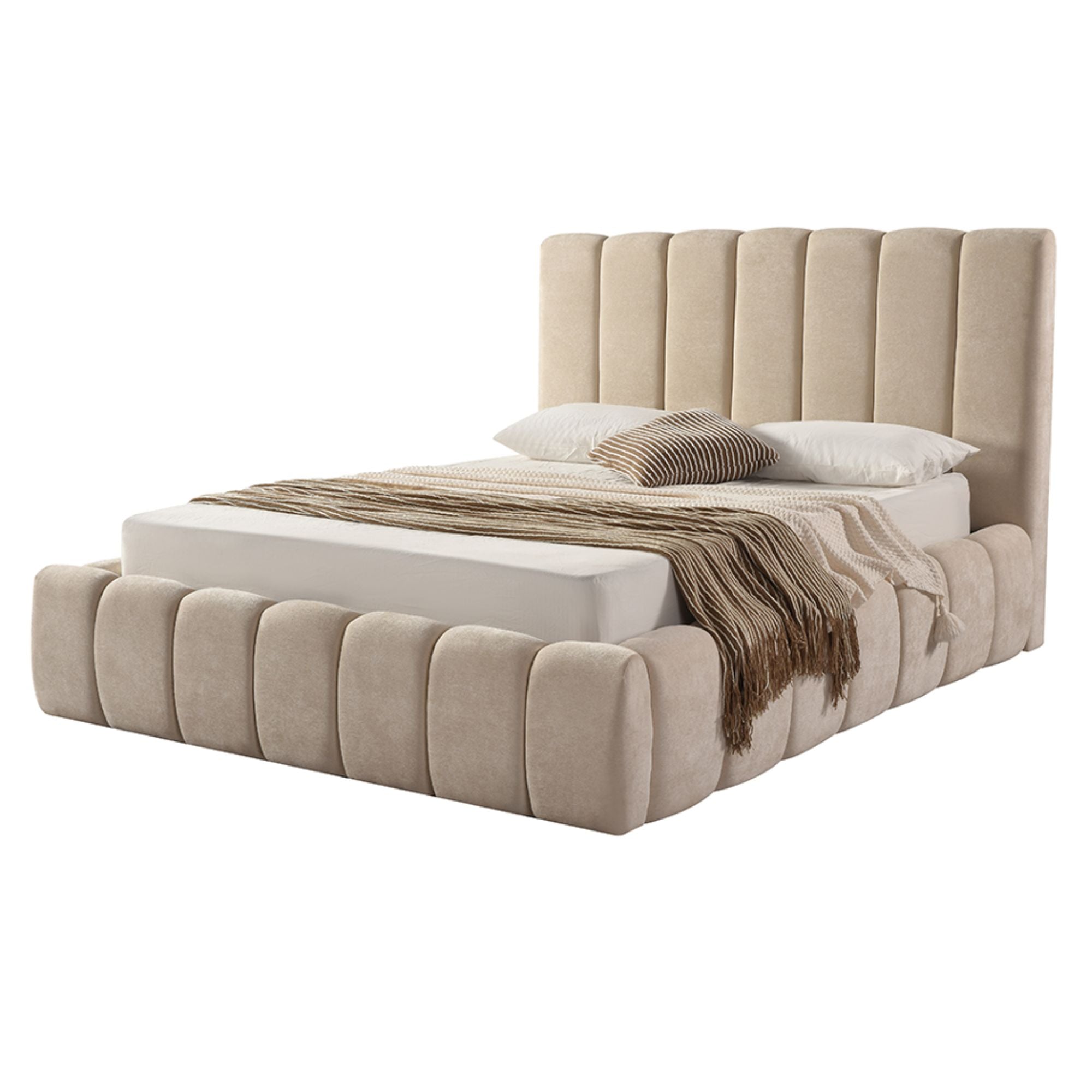 Brassex sandstone channel bed platform bed with sleek design and sturdy construction, shown in the product image.