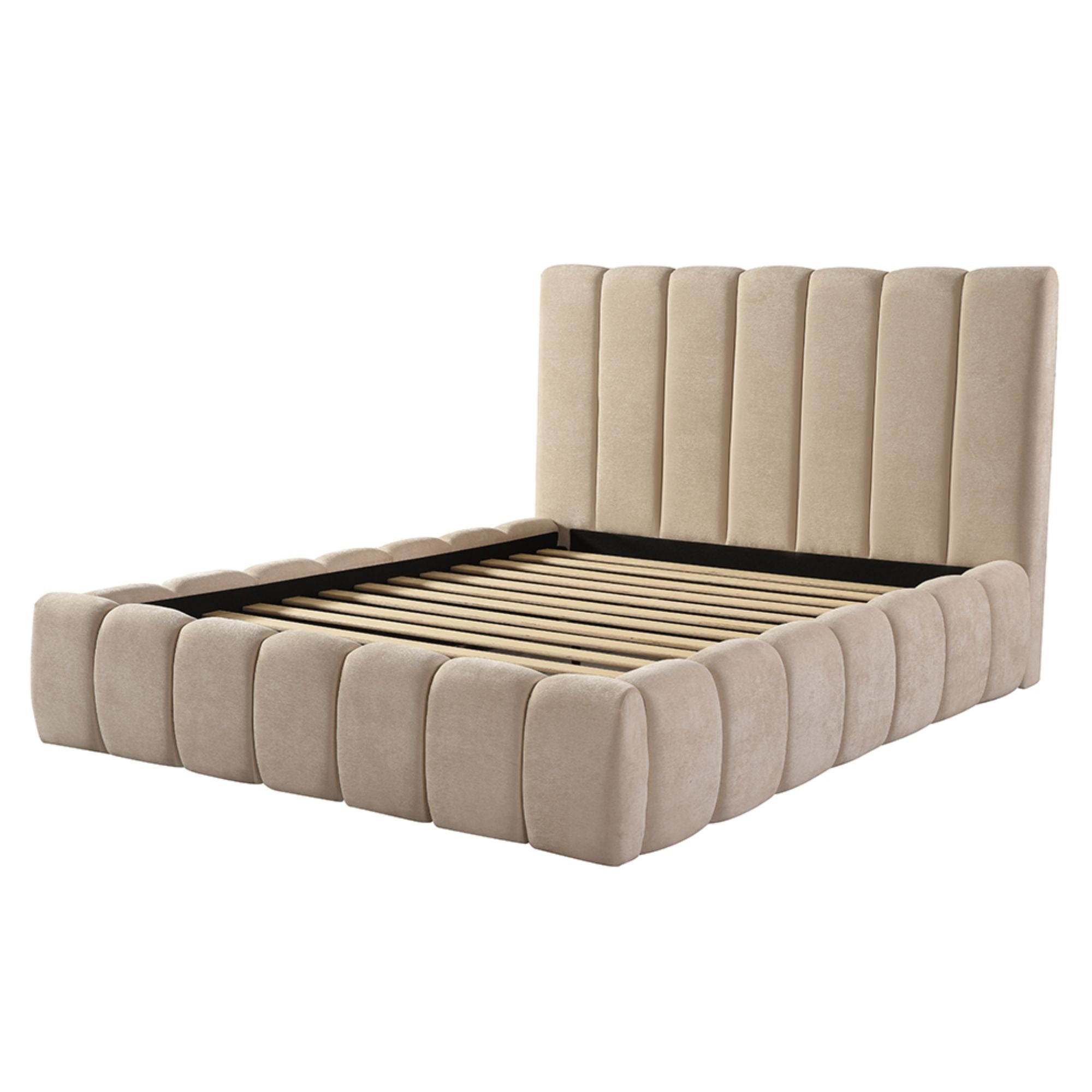 Brassex sandstone channel bed platform bed with sleek design and sturdy frame, ideal for modern bedroom decor.