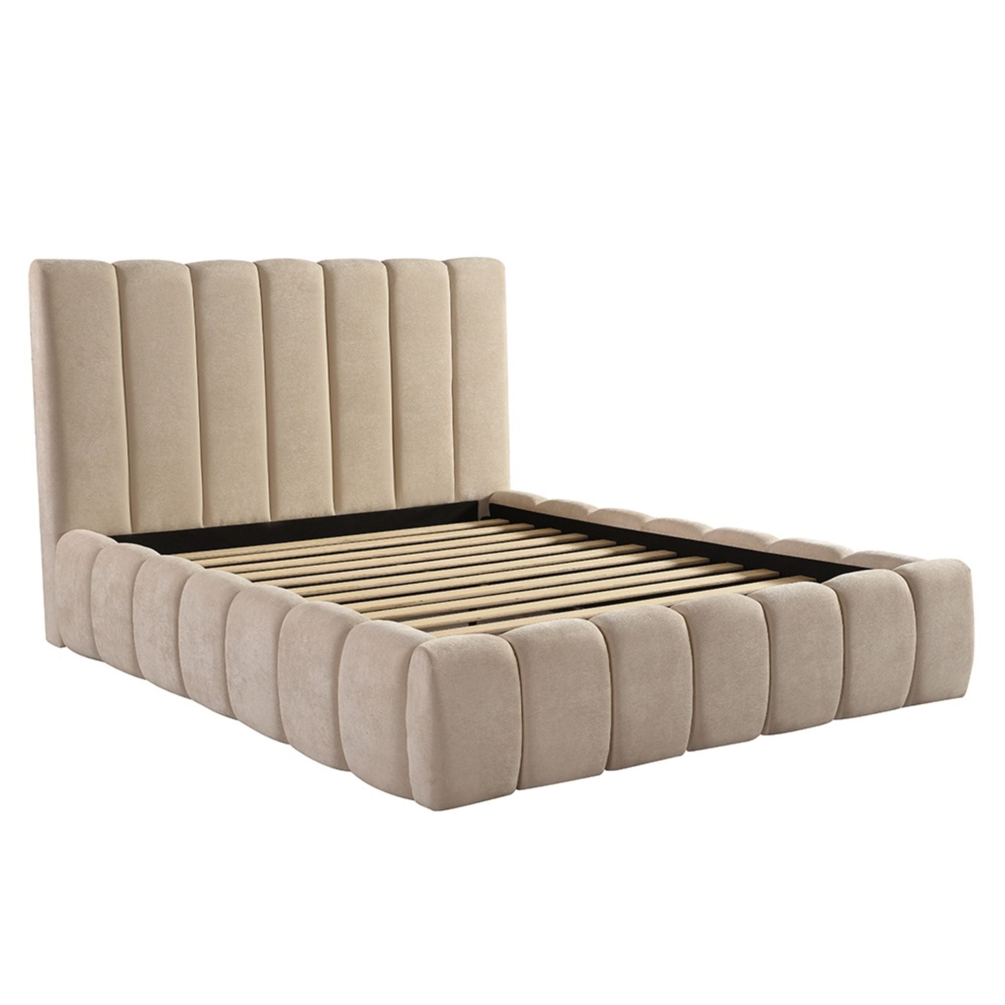 Brassex sandstone channel bed platform bed with sleek design and sturdy construction, shown from front view.