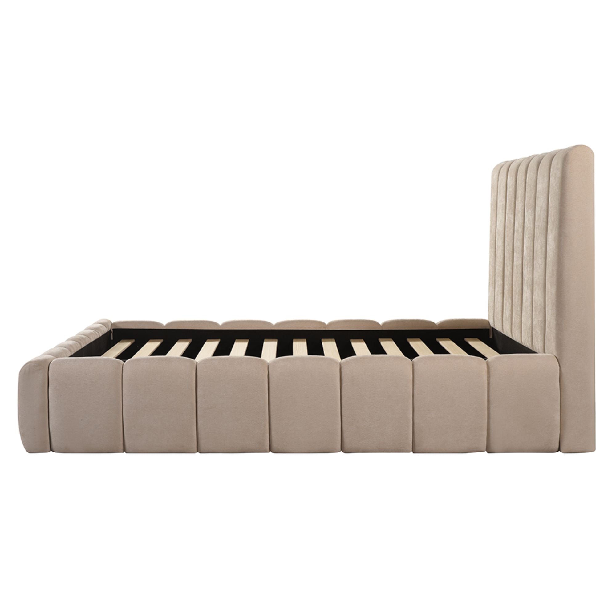 Brassex sandstone channel bed platform bed with sleek design and modern style, shown in the image.