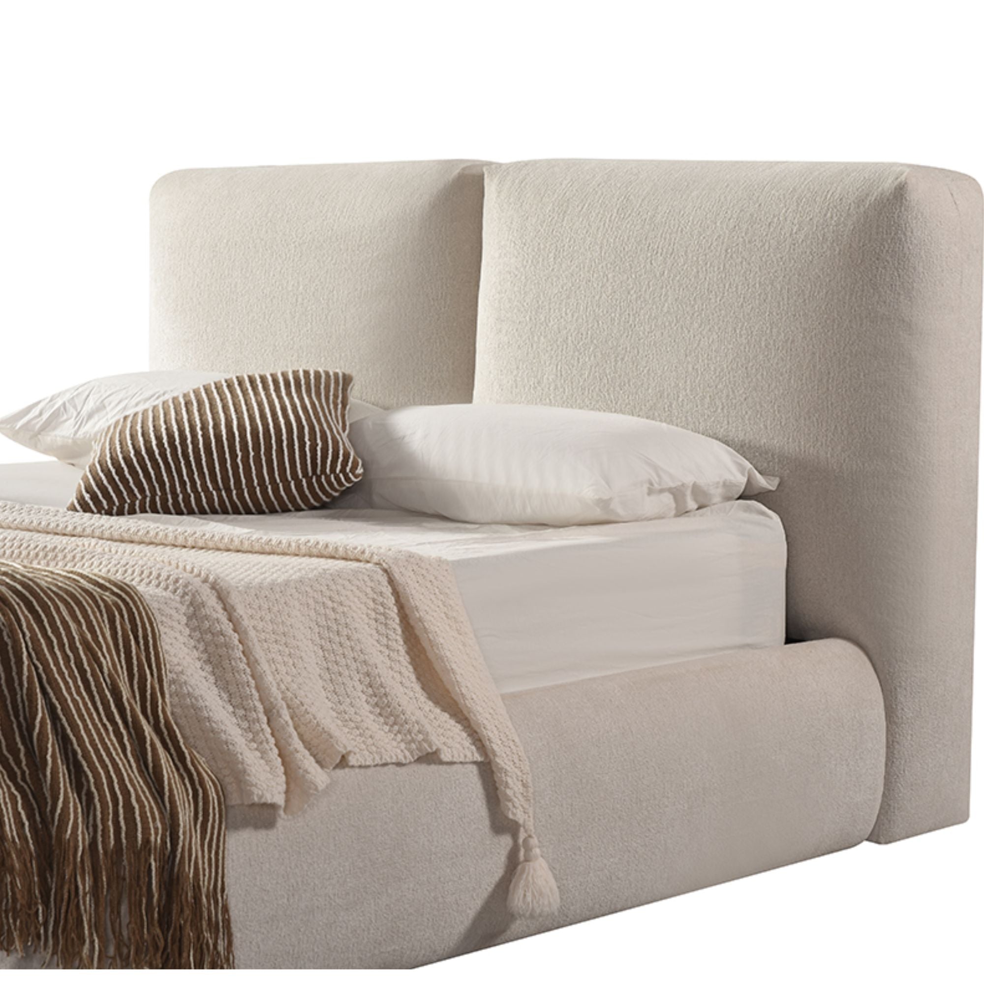 Beige Silhouette Modern Platform Bed by Brassex with a sleek, minimalist design and a sturdy wooden frame.