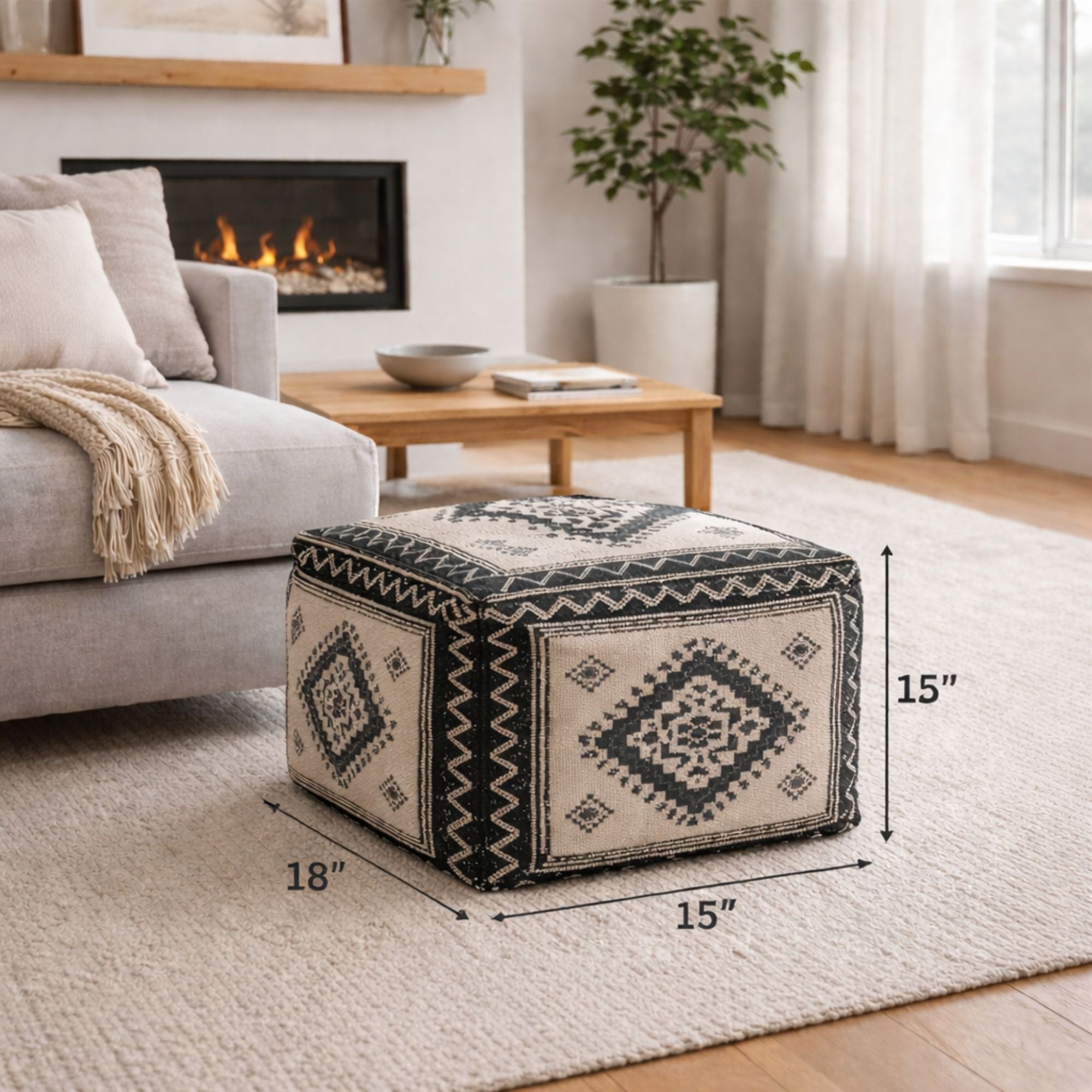 Moroccan Geo Cotton Pouf | CastleUp Experience Centre Online Furniture