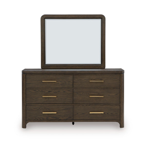 Radkin dresser and mirror from Signature Design by Ashley, showing a modern bedroom furniture set with a wood finish and sleek design.