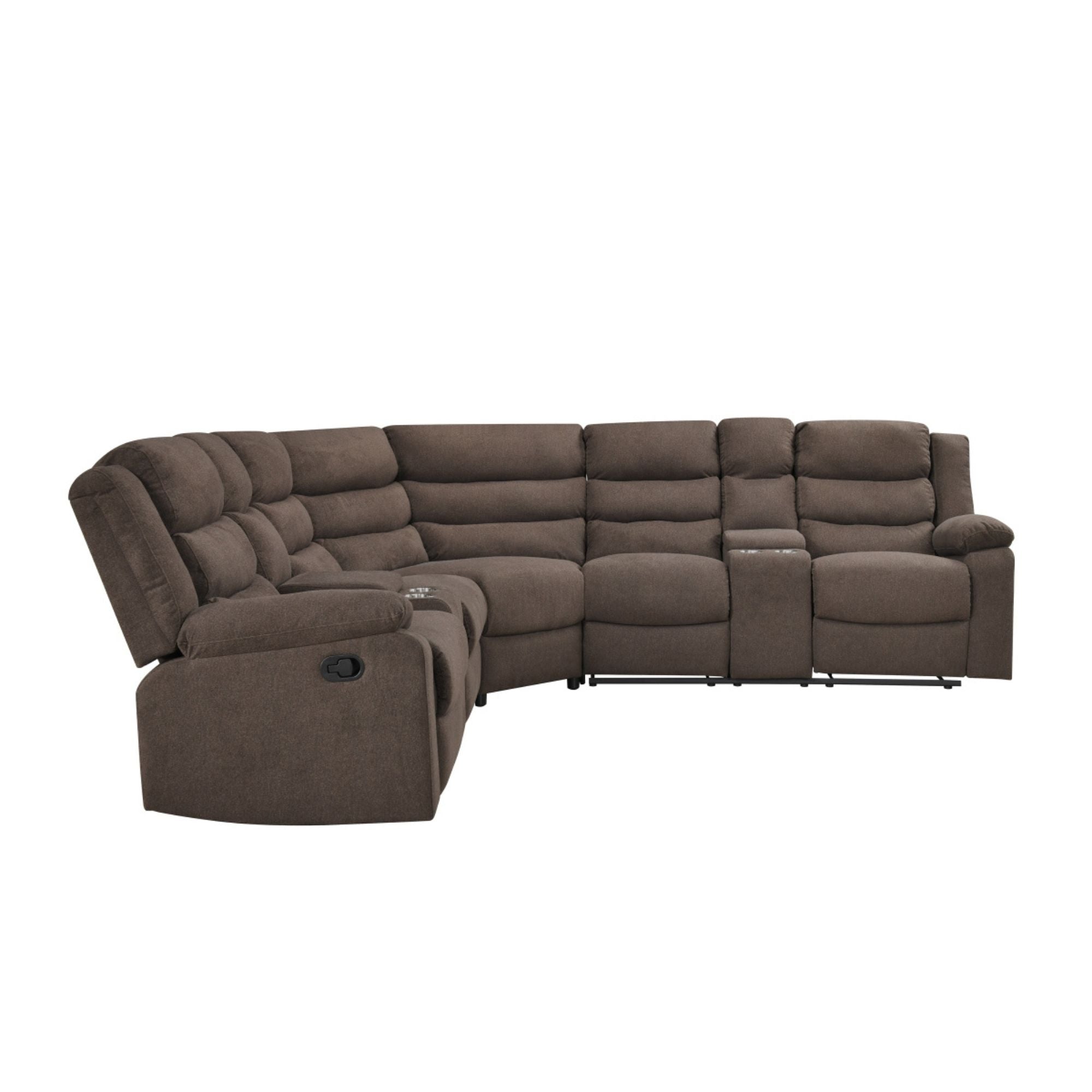 MAZ Rahid Collection brown 3-piece reclining sectional sofa with plush cushions and wide armrests.
