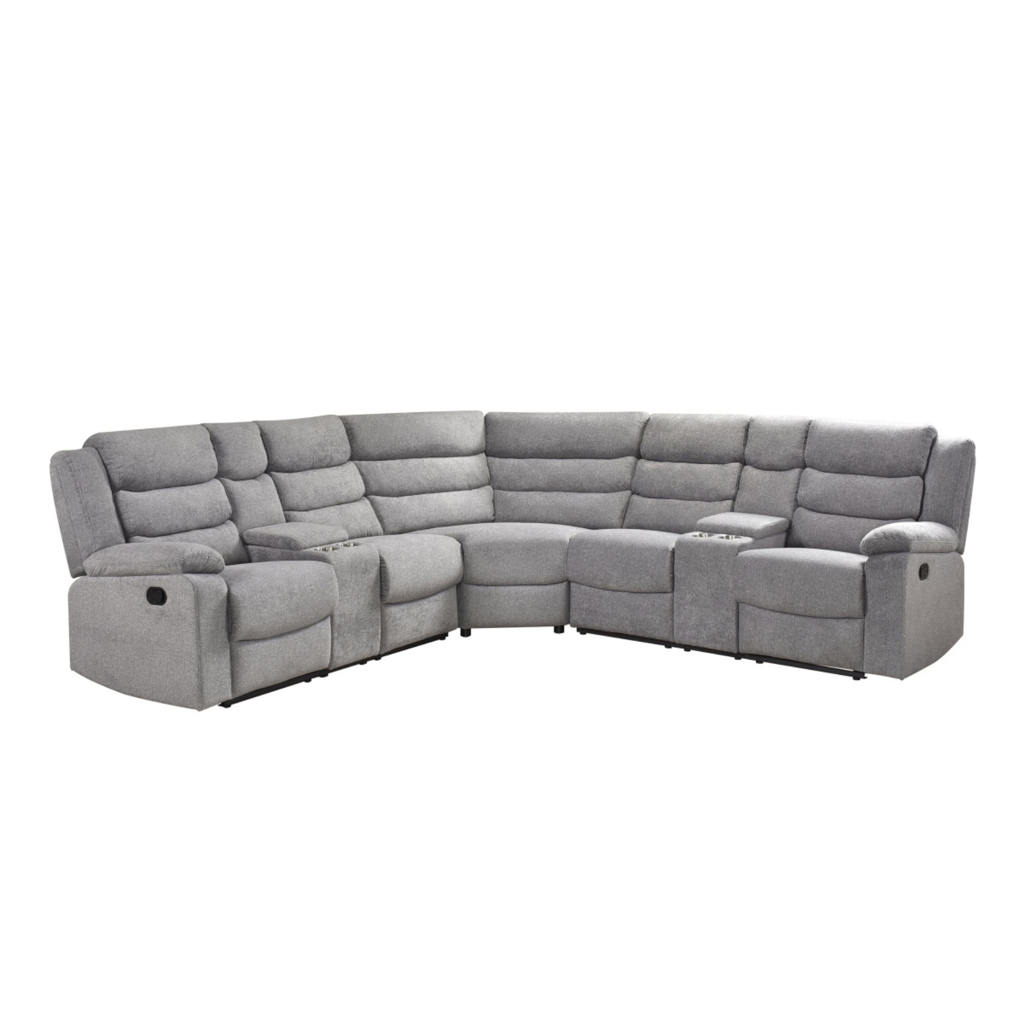 MAZ Rahid Collection 3-piece grey reclining sectional sofa with plush cushions and modern design.