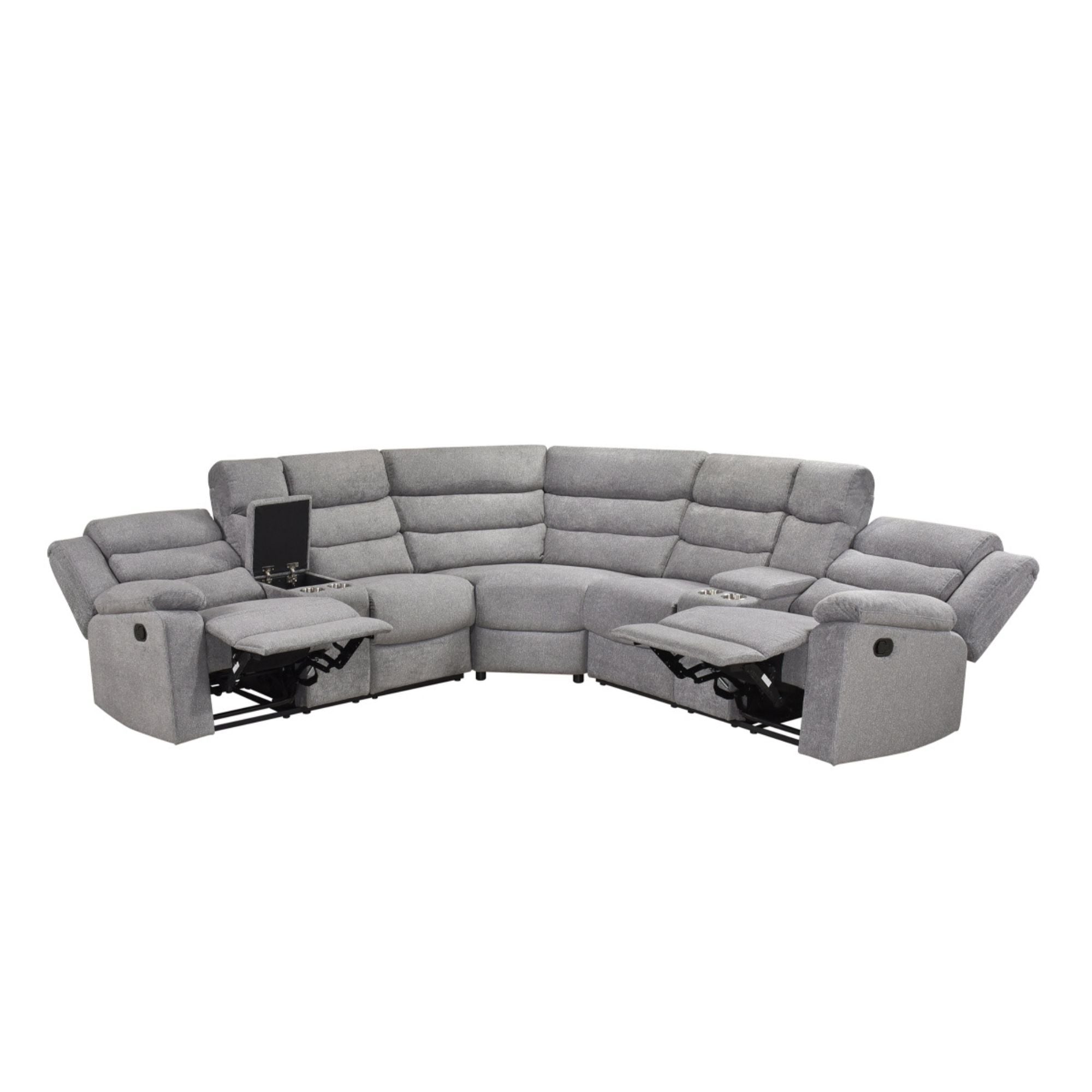 Grey Rahid Collection 3-piece reclining sectional sofa by MAZ, featuring plush cushions and modern design.