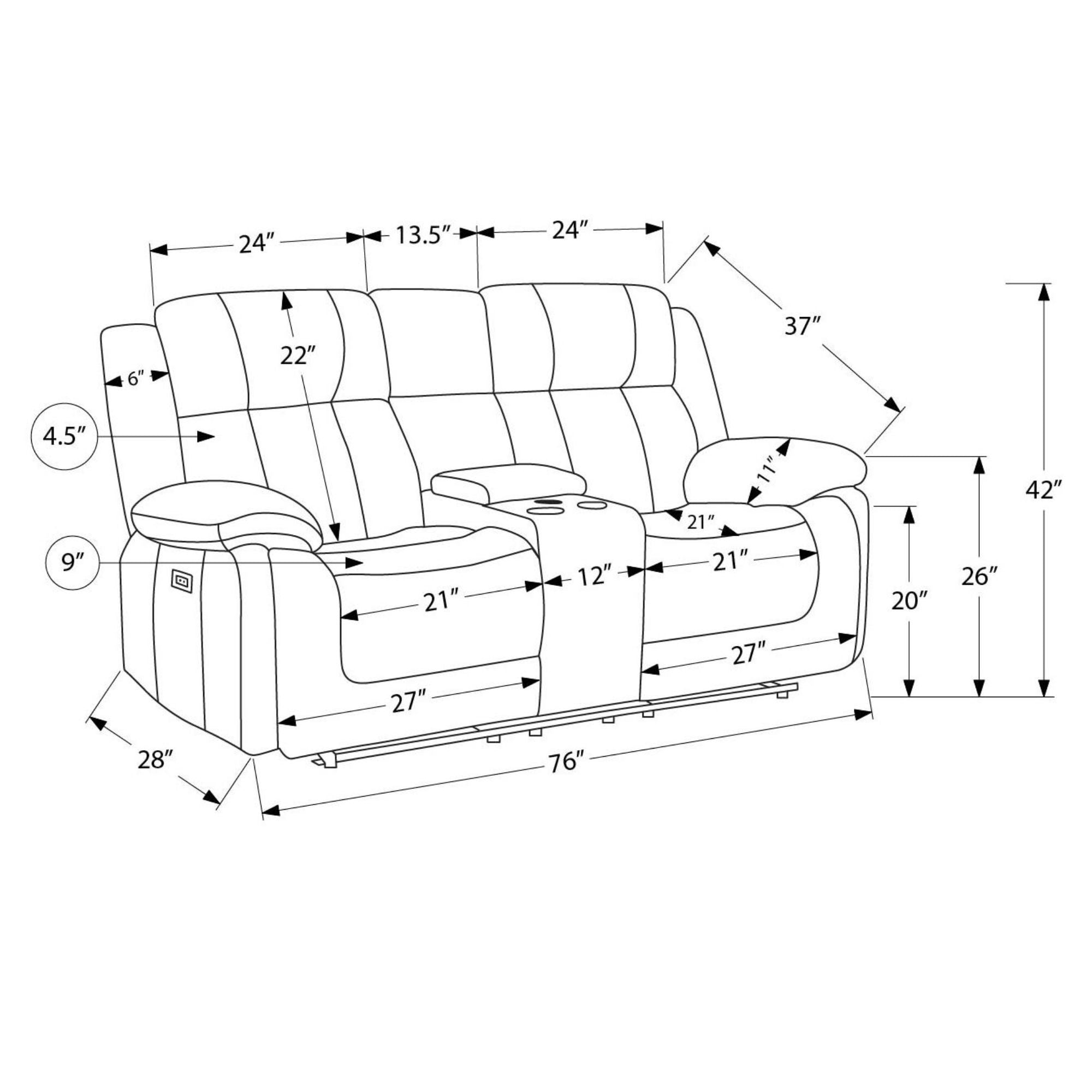 Beige Monarch Specialties Royale Comfort Power Reclining Loveseat with console and USB ports for easy charging.