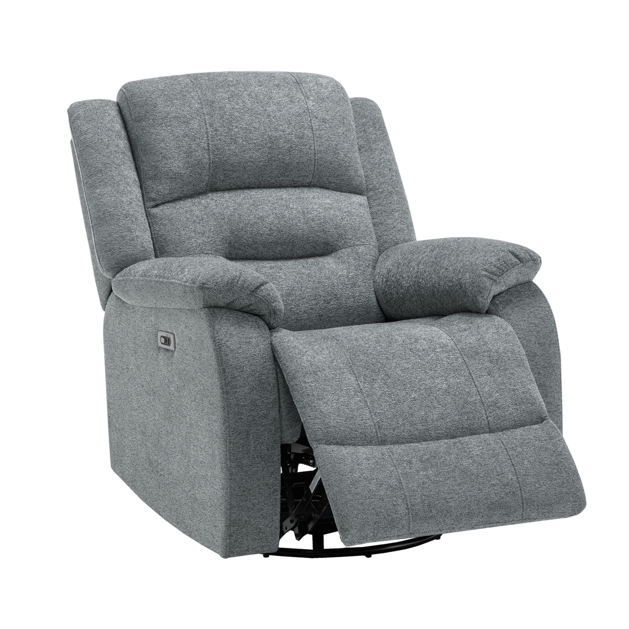 Grey Monarch Specialties power swivel glider recliner chair with USB port, featuring plush cushioning and a modern design.